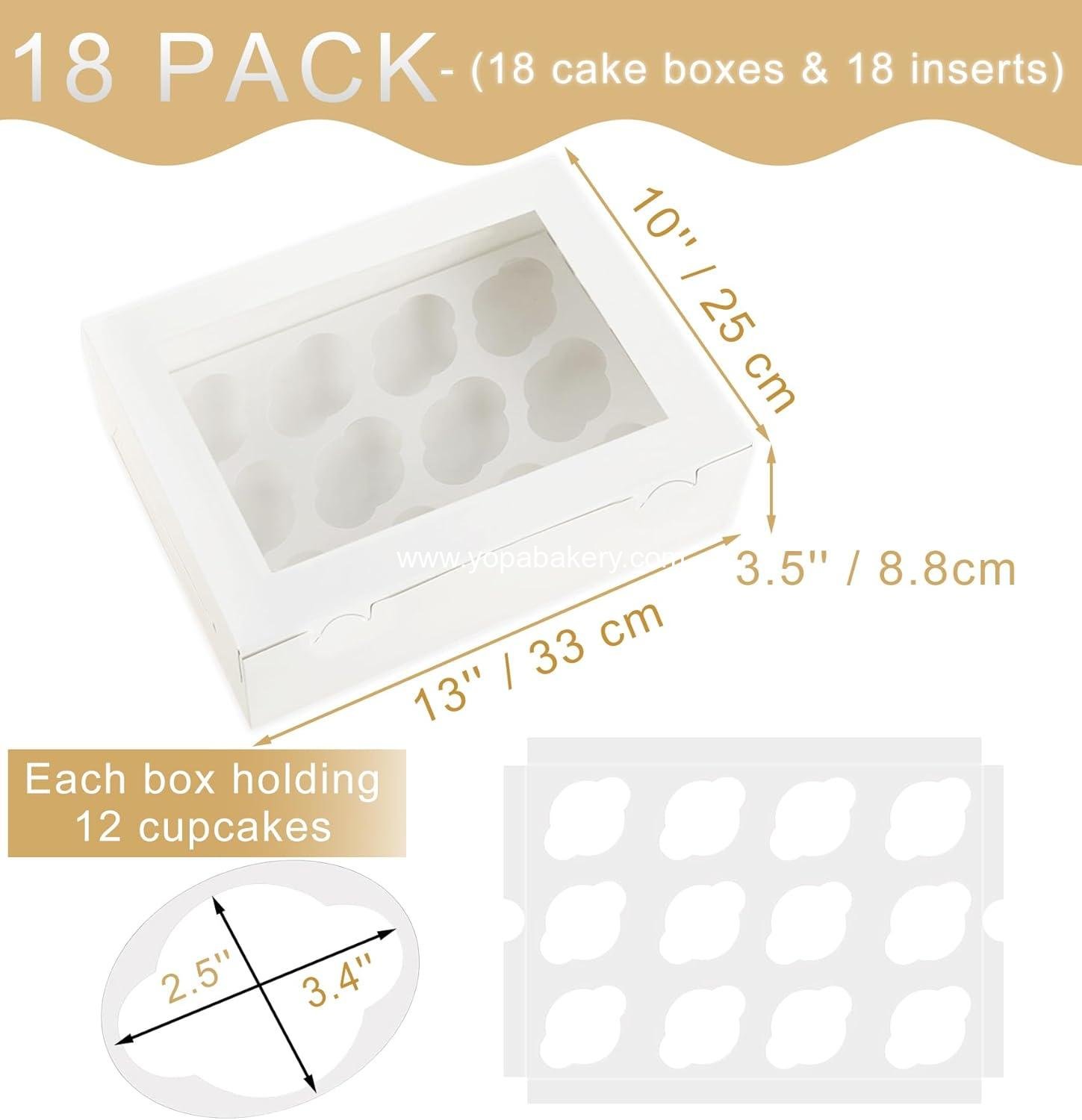 Wholesale 18 Pack Cupcake Boxes for 12 Standard Cupcakes, 13 x 10 x 3.5 Inch with Window and Inserts, Disposable Bakery Carrier for Muffins and Cookies, Factory