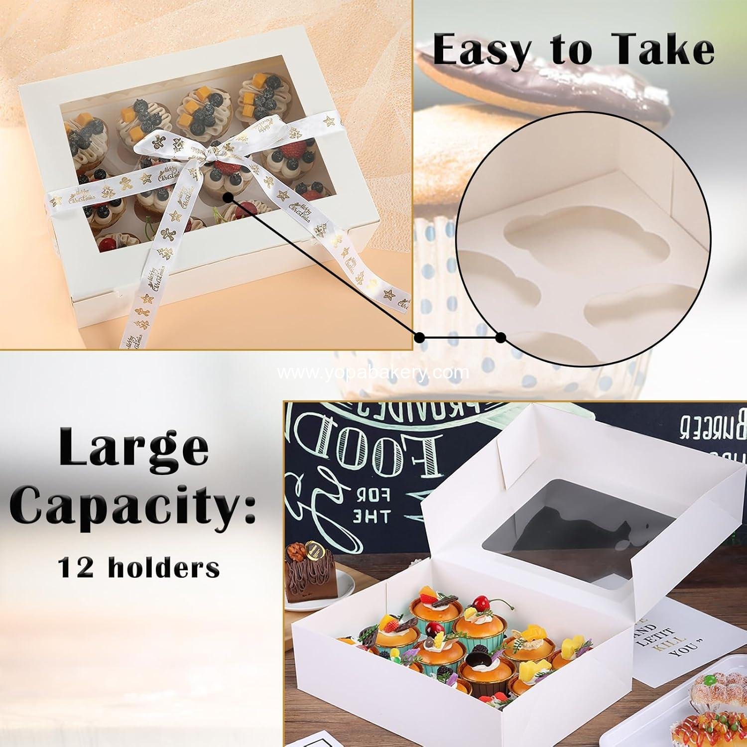 Wholesale 18 Pack Cupcake Boxes for 12 Standard Cupcakes, 13 x 10 x 3.5 Inch with Window and Inserts, Disposable Bakery Carrier for Muffins and Cookies, Factory