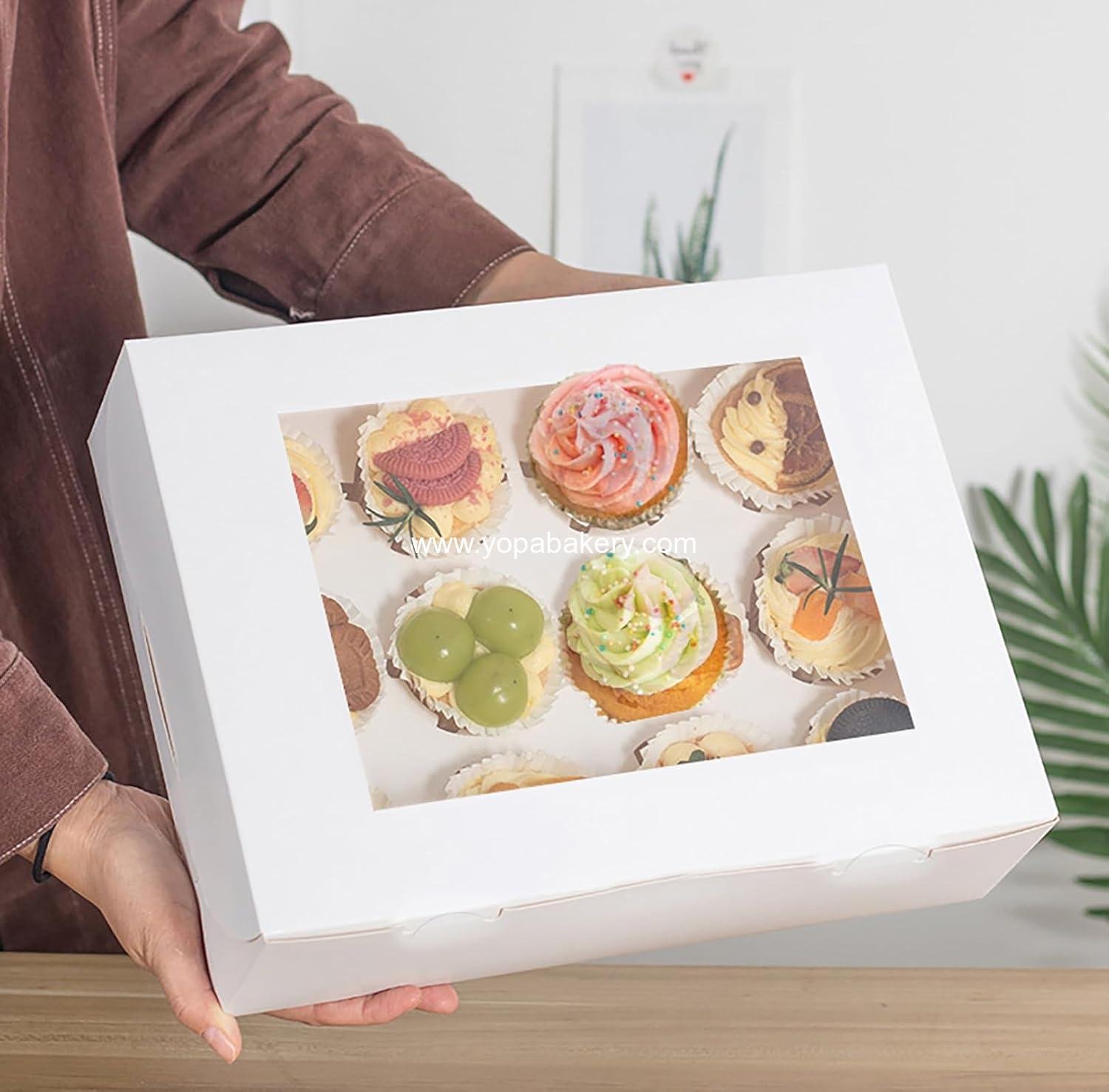Wholesale 18 Pack Cupcake Boxes for 12 Standard Cupcakes, 13 x 10 x 3.5 Inch with Window and Inserts, Disposable Bakery Carrier for Muffins and Cookies, Factory
