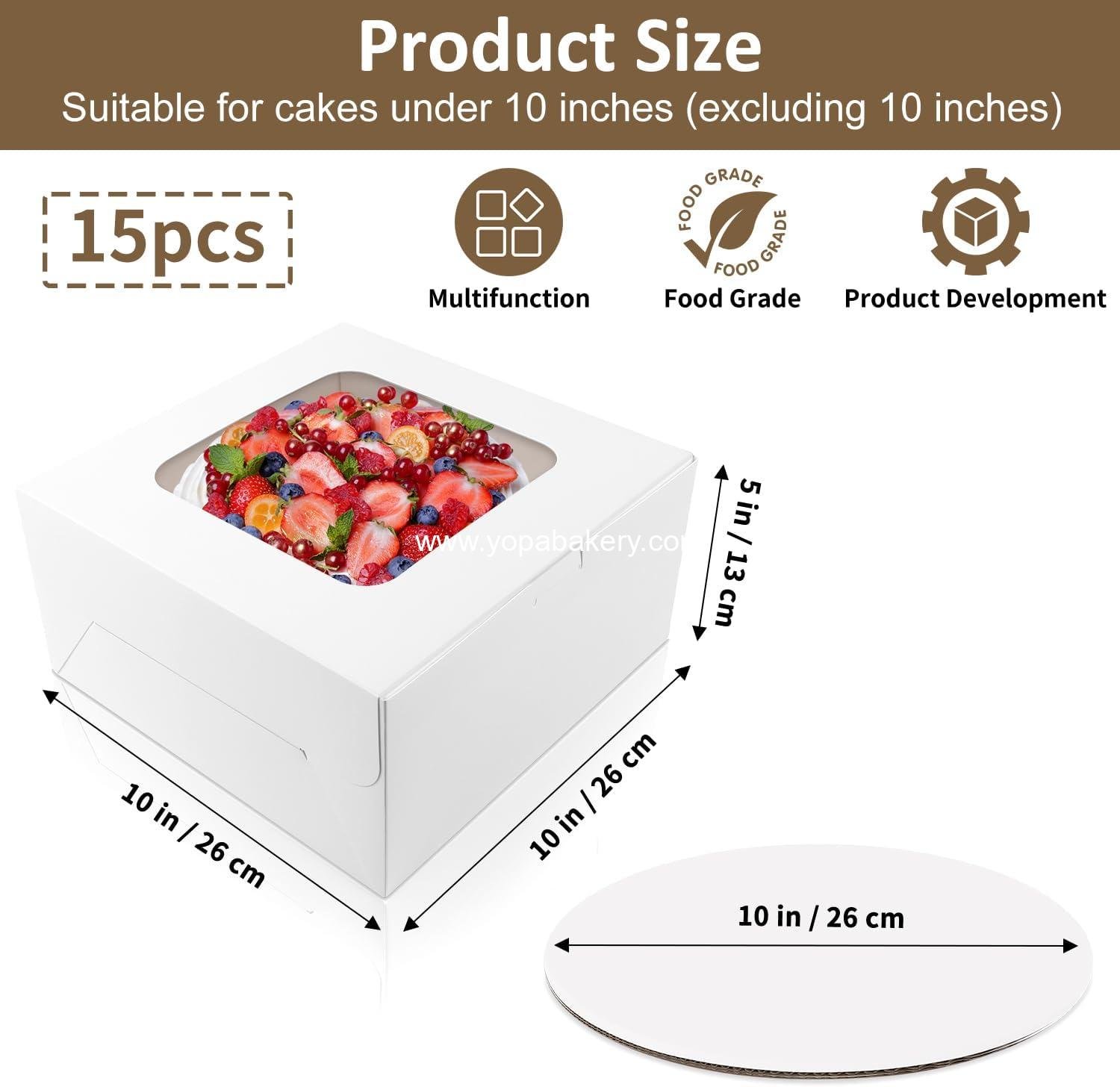 Wholesale 15 Sets Cake Boxes 10x10x5 Inches with Cake Boards, Disposable Containers with Lids for Valentine's Day Mother's Day Cheesecake, Cake - Factory
