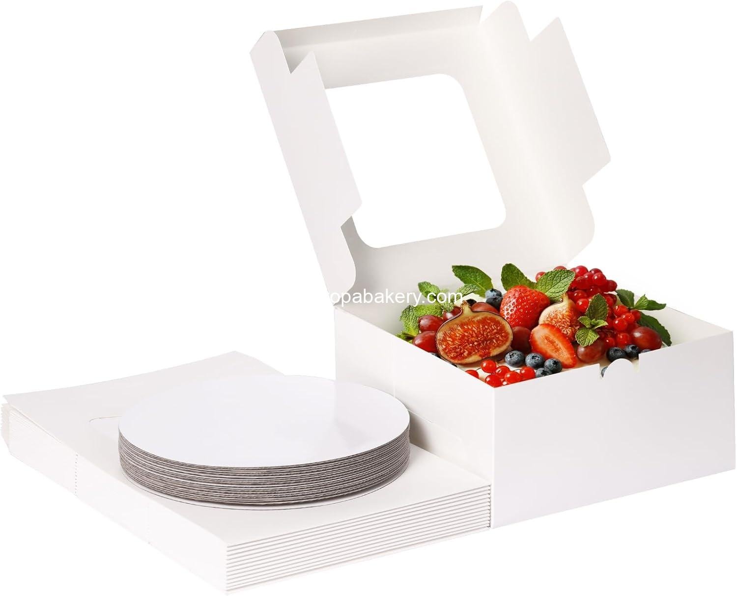 Moretoes 15 Sets Cake Boxes, 10x10x5 Inches Bakery Boxes with Cake Boards, 10 Inch with Stickers Disposable Cake Containers with Lids for Valentine's Day Mother's Day Cheesecake, Cakes