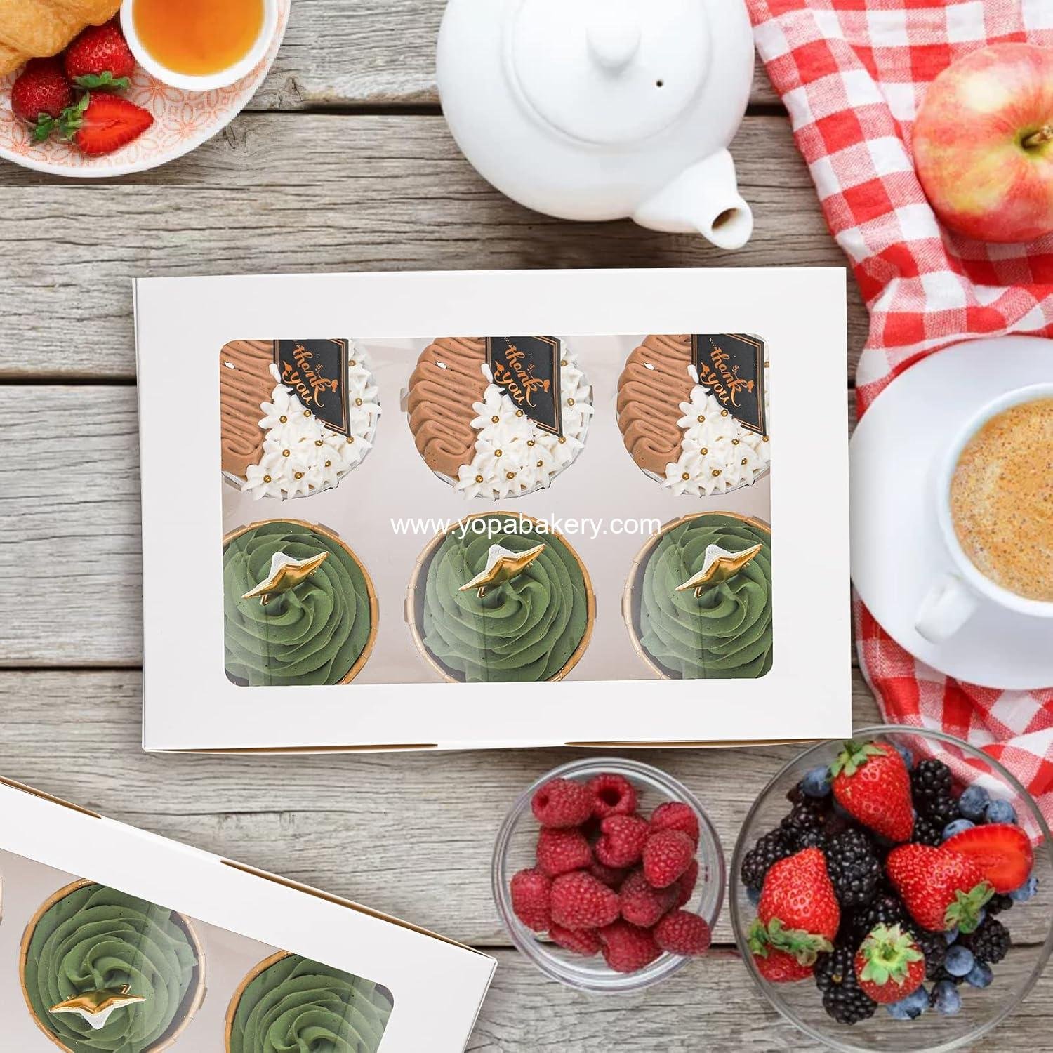 Wholesale 50 Pack Cupcake Box with Insert and Window for 6 Standard Cupcakes, Food Grade Carrier for Bakery Muffins, Pastries, Cookies, Small Cakes, and Party Desserts - Factory