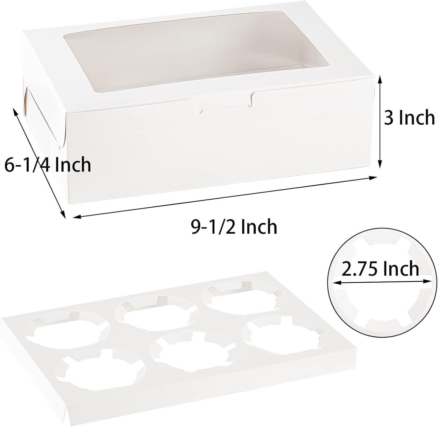 Wholesale 50 Pack Cupcake Box with Insert and Window for 6 Standard Cupcakes, Food Grade Carrier for Bakery Muffins, Pastries, Cookies, Small Cakes, and Party Desserts - Factory