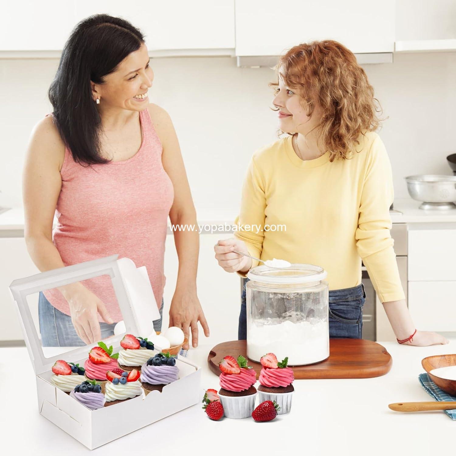 Wholesale 50 Pack Cupcake Box with Insert and Window for 6 Standard Cupcakes, Food Grade Carrier for Bakery Muffins, Pastries, Cookies, Small Cakes, and Party Desserts - Factory