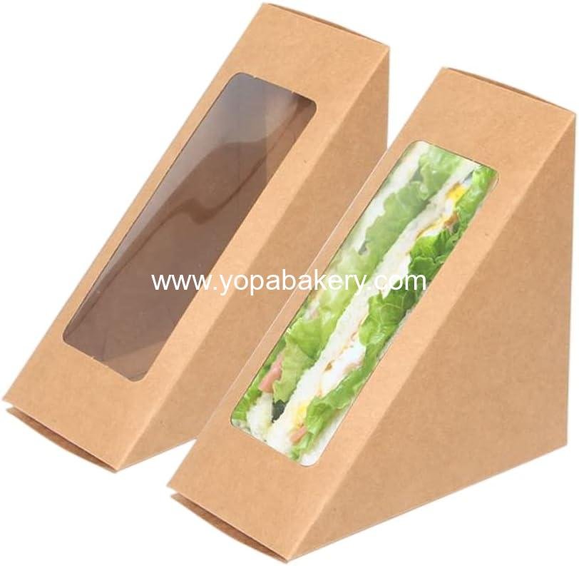 50 Pcs Sandwich Paper Boxes,Kraft Paper Sandwich Boxes with Window, Wedge Box Individual Charcuterie Sushi Container for Bakery,Cheesecake,Cake Slice Container,Restaurant Takeaway Service (Brown)