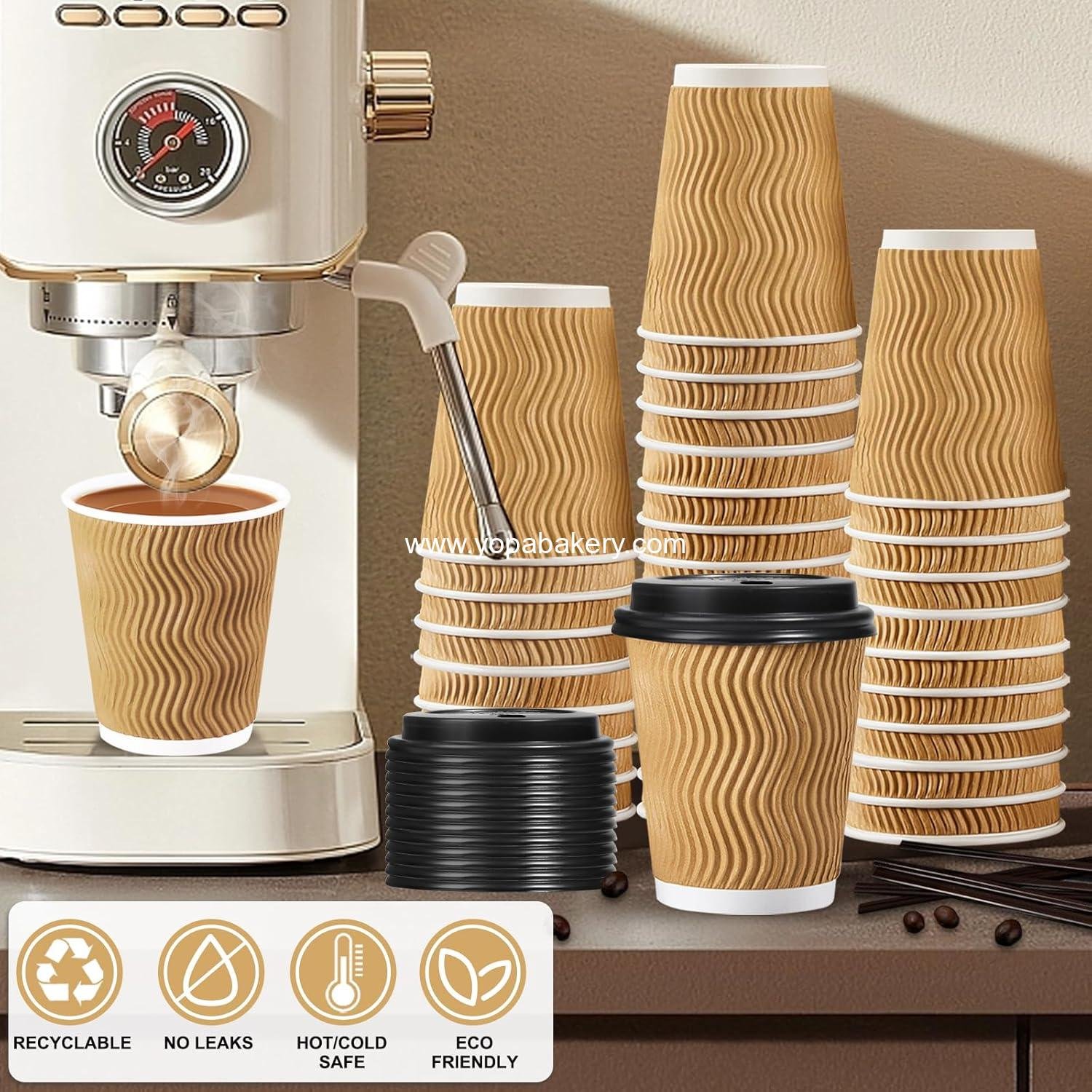 Wholesale 12 oz Coffee Cups - 90 Pack Disposable Insulated Ripple Wall Paper Cups with Lids and Straws for Coffee, Hot Chocolate, and Hot Tea - Factory Wholesale 12 oz Coffee Cups - 90 Pack Disposable Insulated Ripple Wall Paper Cups with Lids and Straws for Coffee, Hot Chocolate, and Hot Tea - Factory