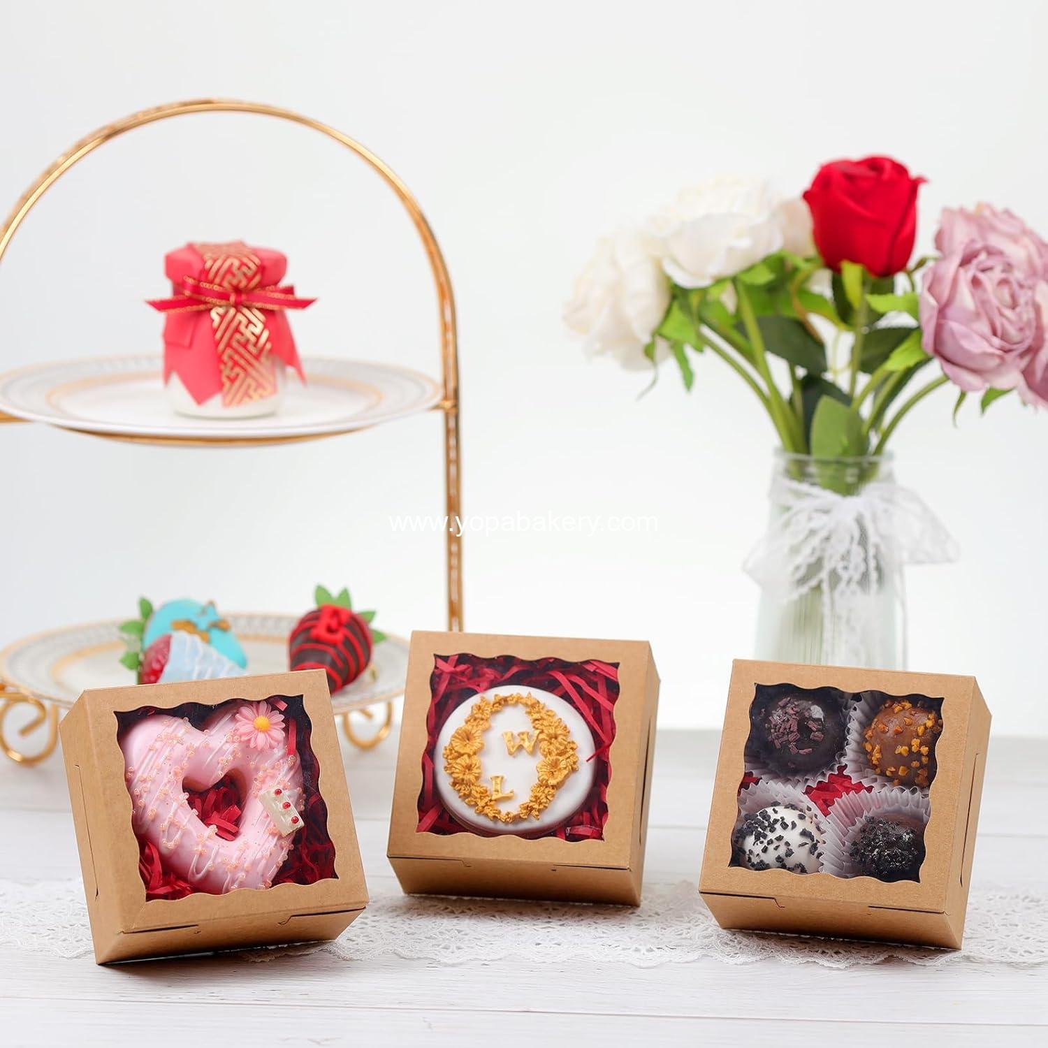 Wholesale 50 Pack Cookie Boxes with Window 4x4x2 Inch Bakery Boxes for Chocolates Treats Mini Cakes Pastries Cupcakes Brown Paper Factory