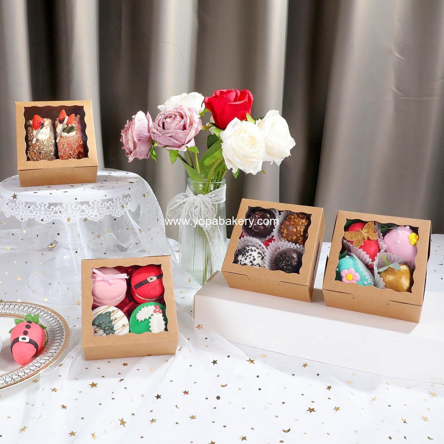 Wholesale 50 Pack Cookie Boxes with Window 4x4x2 Inch Bakery Boxes for Chocolates Treats Mini Cakes Pastries Cupcakes Brown Paper Factory