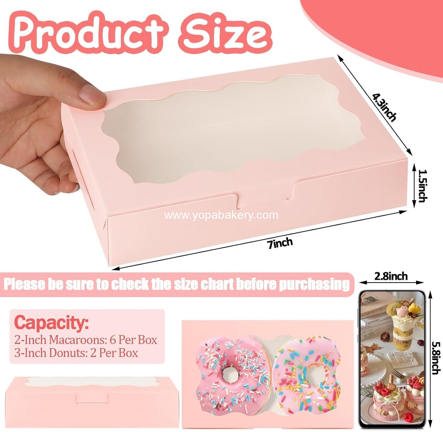 Wholesale 60 Pcs 7 x 4 3/8 x 1½ Inch Pink Cookie Boxes with Clear Window - Small Bakery Treat Boxes for Dessert, Donuts, Pie, Candy, Macaroon Factory Wholesale 60 Pcs 7 x 4 3/8 x 1½ Inch Pink Cookie Boxes with Clear Window - Small Bakery Treat Boxes for Dessert, Donuts, Pie, Candy, Macaroon Factory