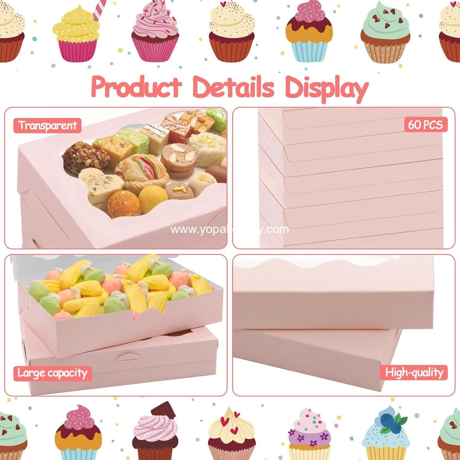Wholesale 60 Pcs 7 x 4 3/8 x 1½ Inch Pink Cookie Boxes with Clear Window - Small Bakery Treat Boxes for Dessert, Donuts, Pie, Candy, Macaroon Factory Wholesale 60 Pcs 7 x 4 3/8 x 1½ Inch Pink Cookie Boxes with Clear Window - Small Bakery Treat Boxes for Dessert, Donuts, Pie, Candy, Macaroon Factory