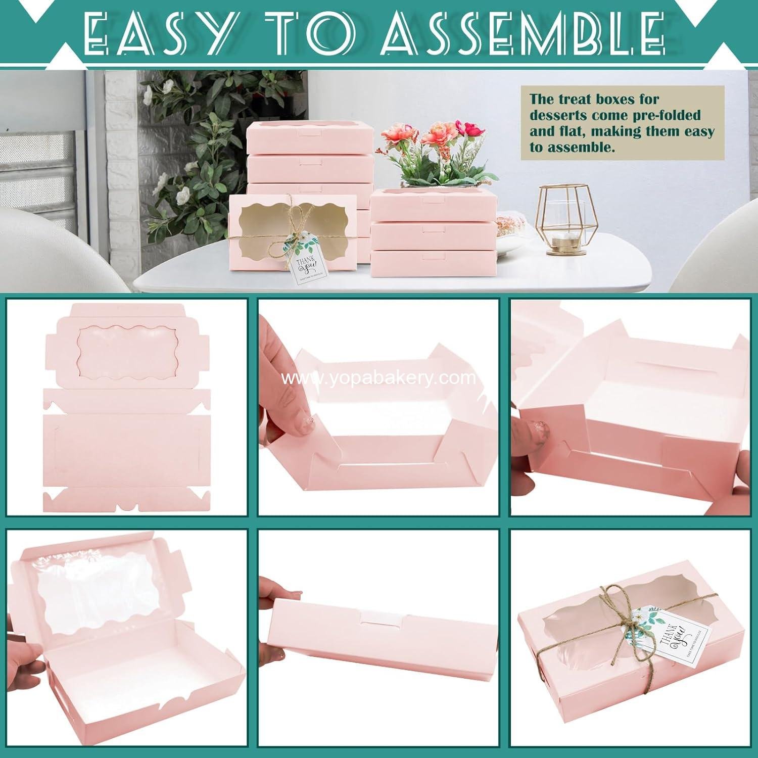 Wholesale 60 Pcs 7 x 4 3/8 x 1½ Inch Pink Cookie Boxes with Clear Window - Small Bakery Treat Boxes for Dessert, Donuts, Pie, Candy, Macaroon Factory Wholesale 60 Pcs 7 x 4 3/8 x 1½ Inch Pink Cookie Boxes with Clear Window - Small Bakery Treat Boxes for Dessert, Donuts, Pie, Candy, Macaroon Factory