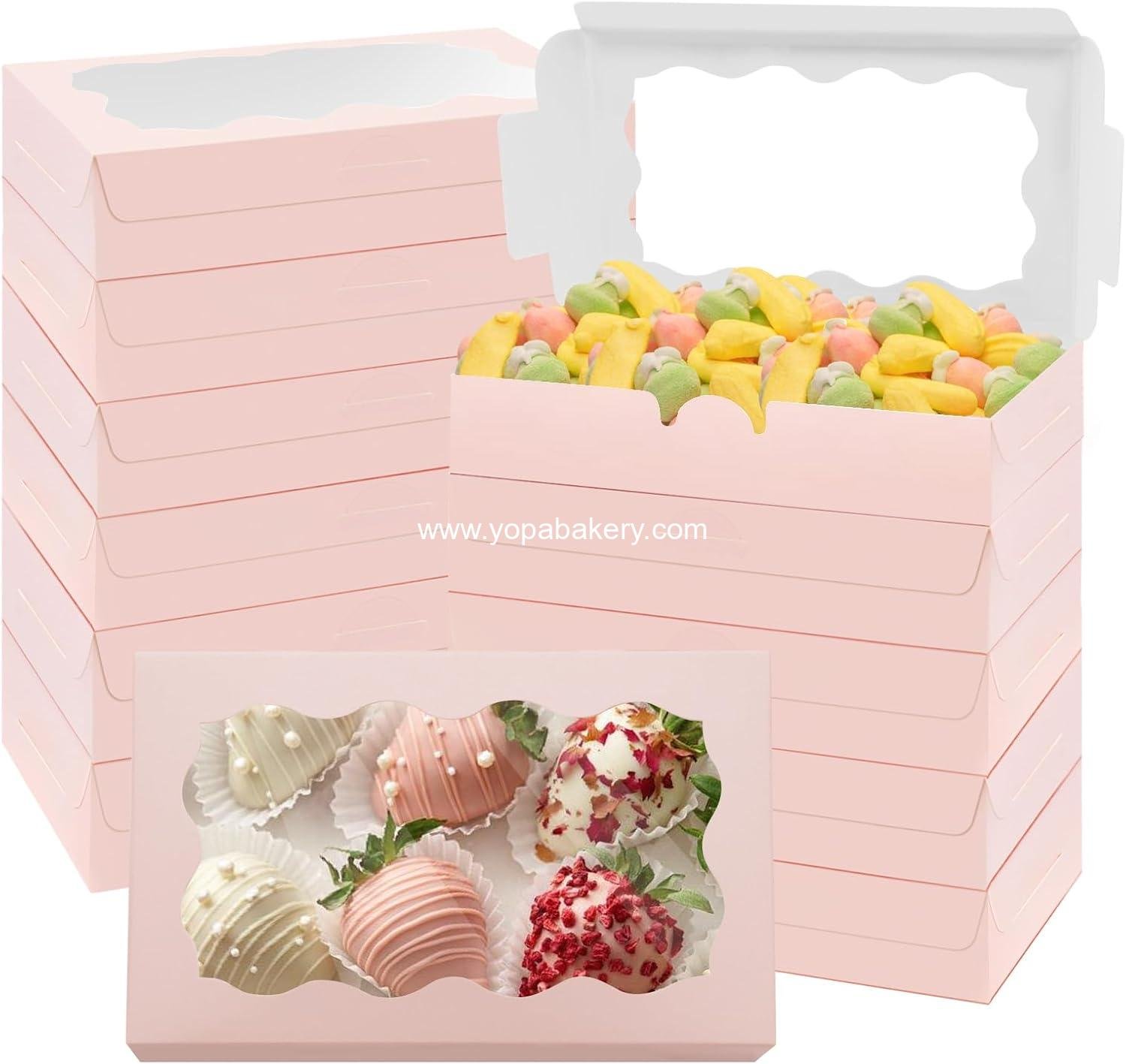 Wholesale 60 Pcs 7 x 4 3/8 x 1½ Inch Pink Cookie Boxes with Clear Window - Small Bakery Treat Boxes for Dessert, Donuts, Pie, Candy, Macaroon Factory