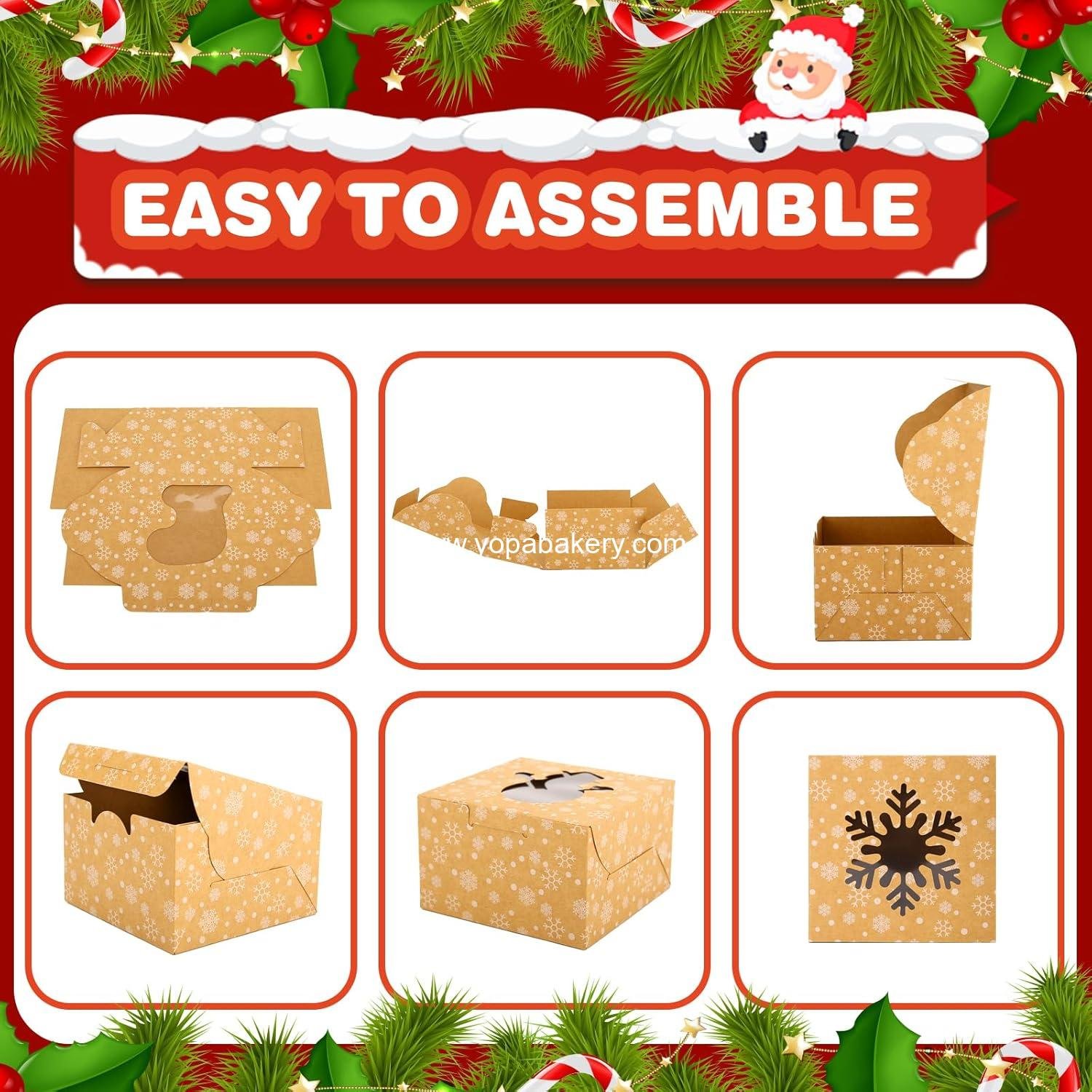 Wholesale 24 PCS Christmas Cookie Boxes 4x4x2.5 Inches Brown Bakery Boxes with Window Small Treat Boxes for Gift Giving Cakes Pastries Desserts Cupcakes Candy Donut Packaging Treat Boxes Factory