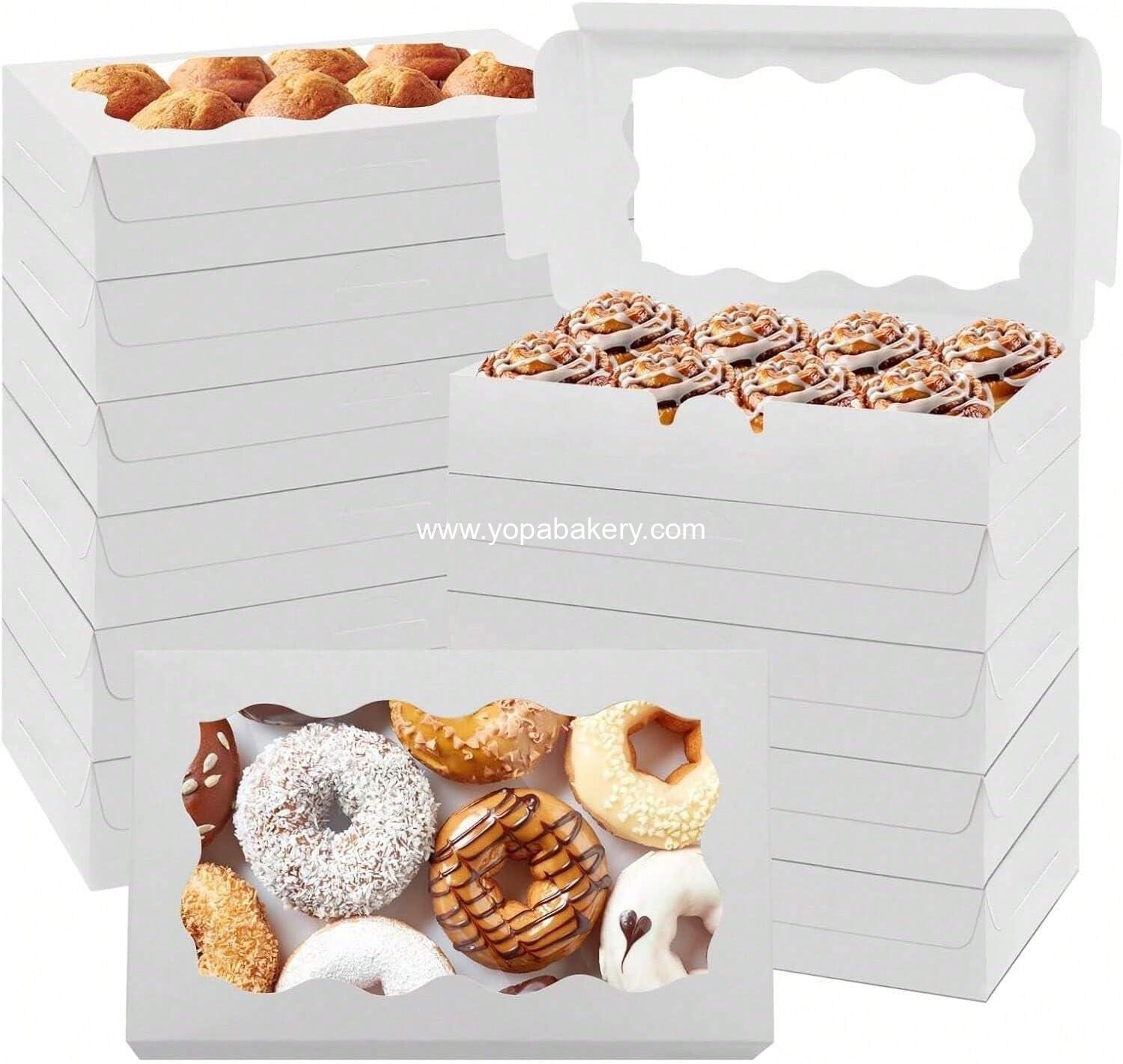 Amonk White Treat Boxes with Window Bakery Cookie Box Containers 7x4.3x1.5 Inch Paperboard Treat Boxes for Desserts Covered Strawberries, Chocolate and Macaroons(20PCS)
