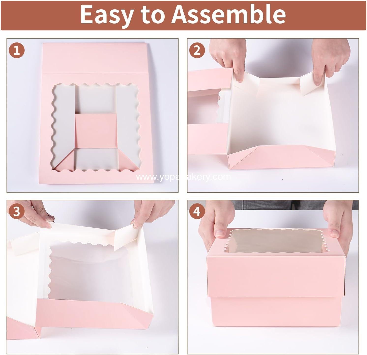 Wholesale 60 PCS 6x6x2.5 Inch Cake Boxes with Window - Bakery Pastry and Cookie Boxes for Mini Pies, Desserts, Strawberries, Chocolates (Pink) - Factory