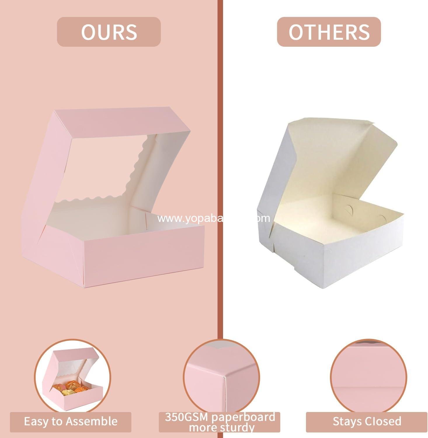 Wholesale 60 PCS 6x6x2.5 Inch Cake Boxes with Window - Bakery Pastry and Cookie Boxes for Mini Pies, Desserts, Strawberries, Chocolates (Pink) - Factory