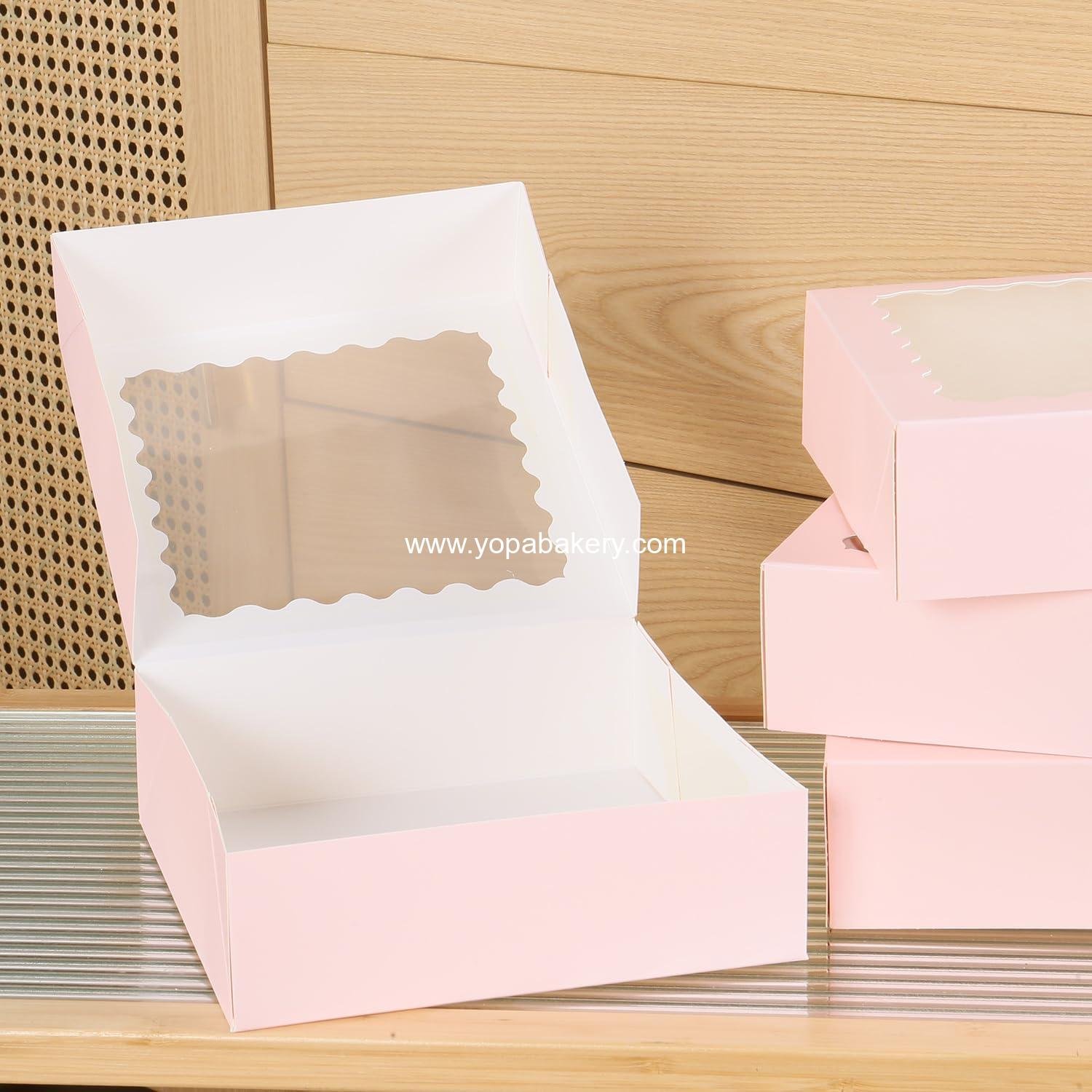 Wholesale 60 PCS 6x6x2.5 Inch Cake Boxes with Window - Bakery Pastry and Cookie Boxes for Mini Pies, Desserts, Strawberries, Chocolates (Pink) - Factory