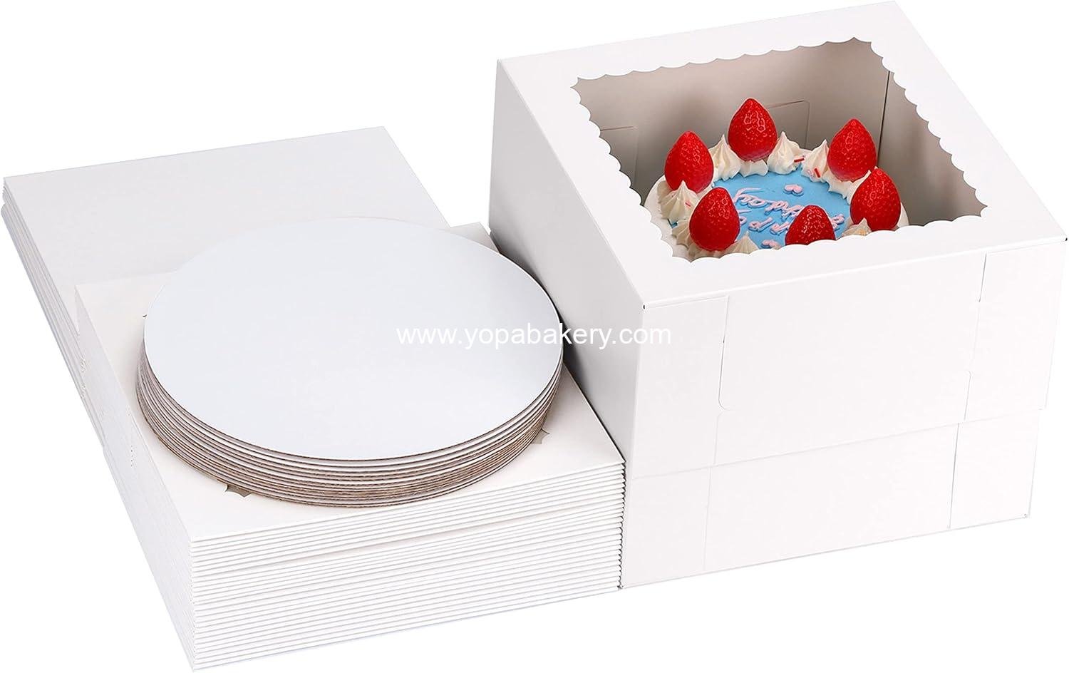 Moretoes 15 Sets Cake Boxes, 10x10x8 Inches Tall Bakery Boxes with Cake Boards, White Square Carrier with Window Cajas Pasteles for Cakes, Valentine's Day, Mother's Day