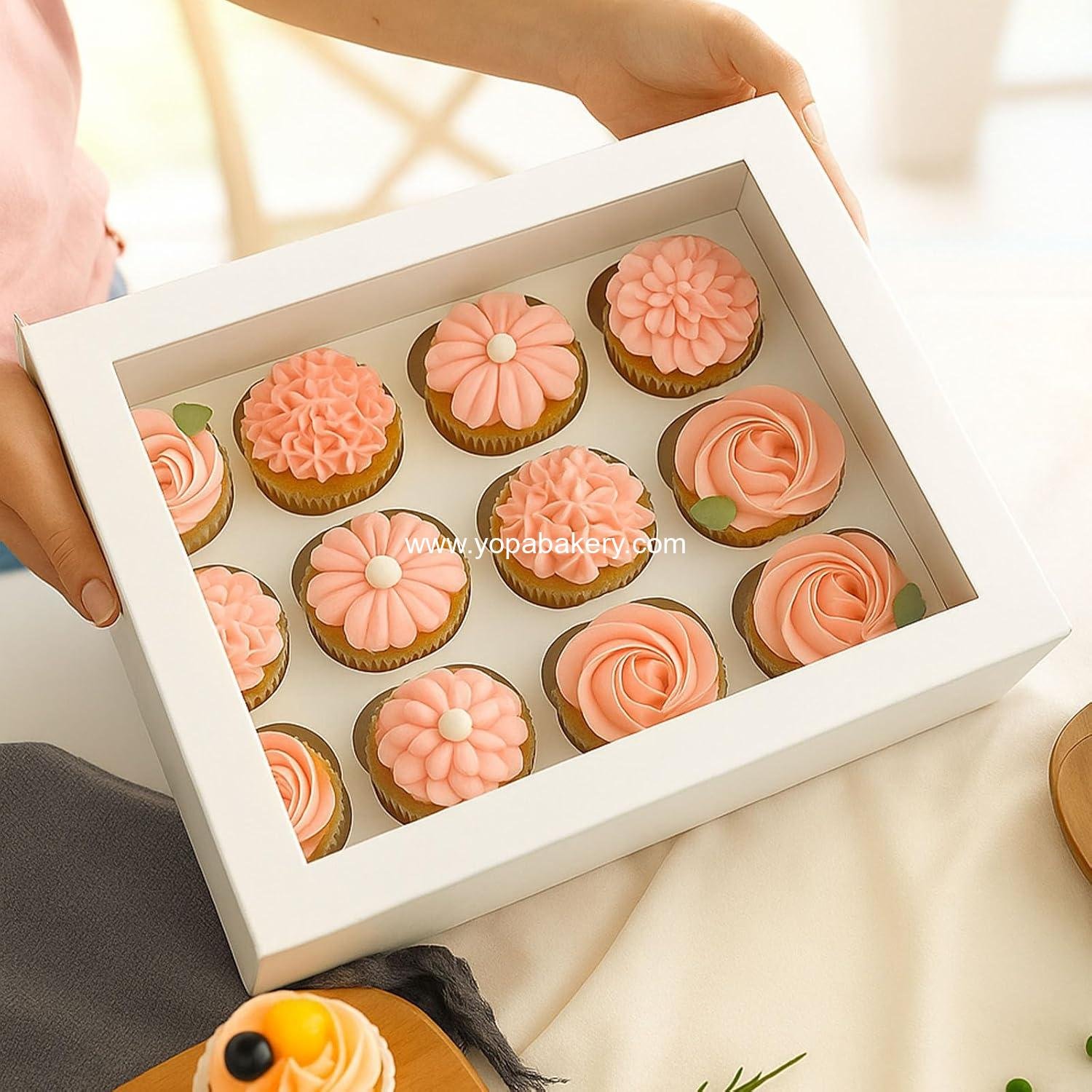 Wholesale 12 Count Cupcake Boxes with Window - 12PCS White Pastry Holders for Birthday Holiday Parties Bakery Supplies Factory Wholesale 12 Count Cupcake Boxes with Window - 12PCS White Pastry Holders for Birthday Holiday Parties Bakery Supplies Factory