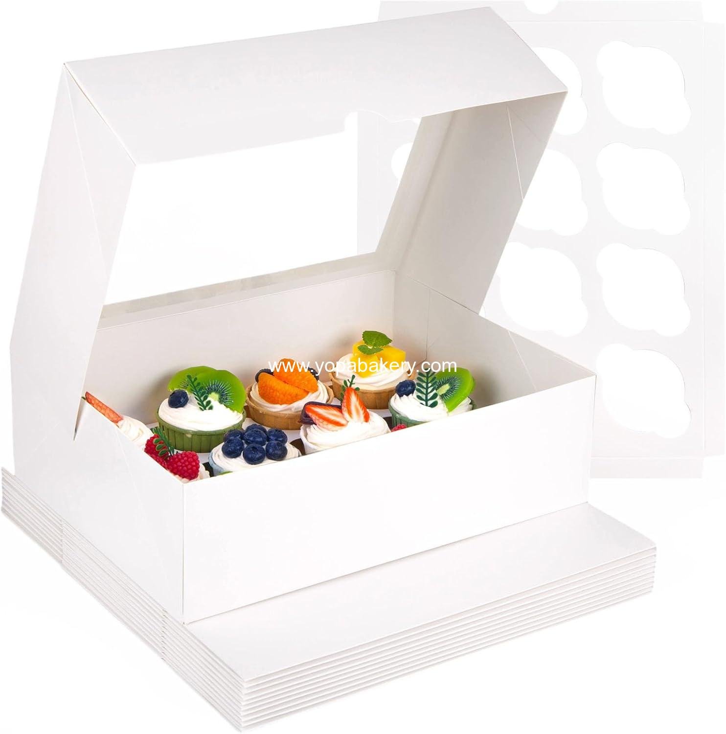 VGOODALL 12 Count Cupcake Boxes, 12PCS Cupcake Holder with Window White Pastry Boxes for Birthday Holiday Party Bakery Supplies