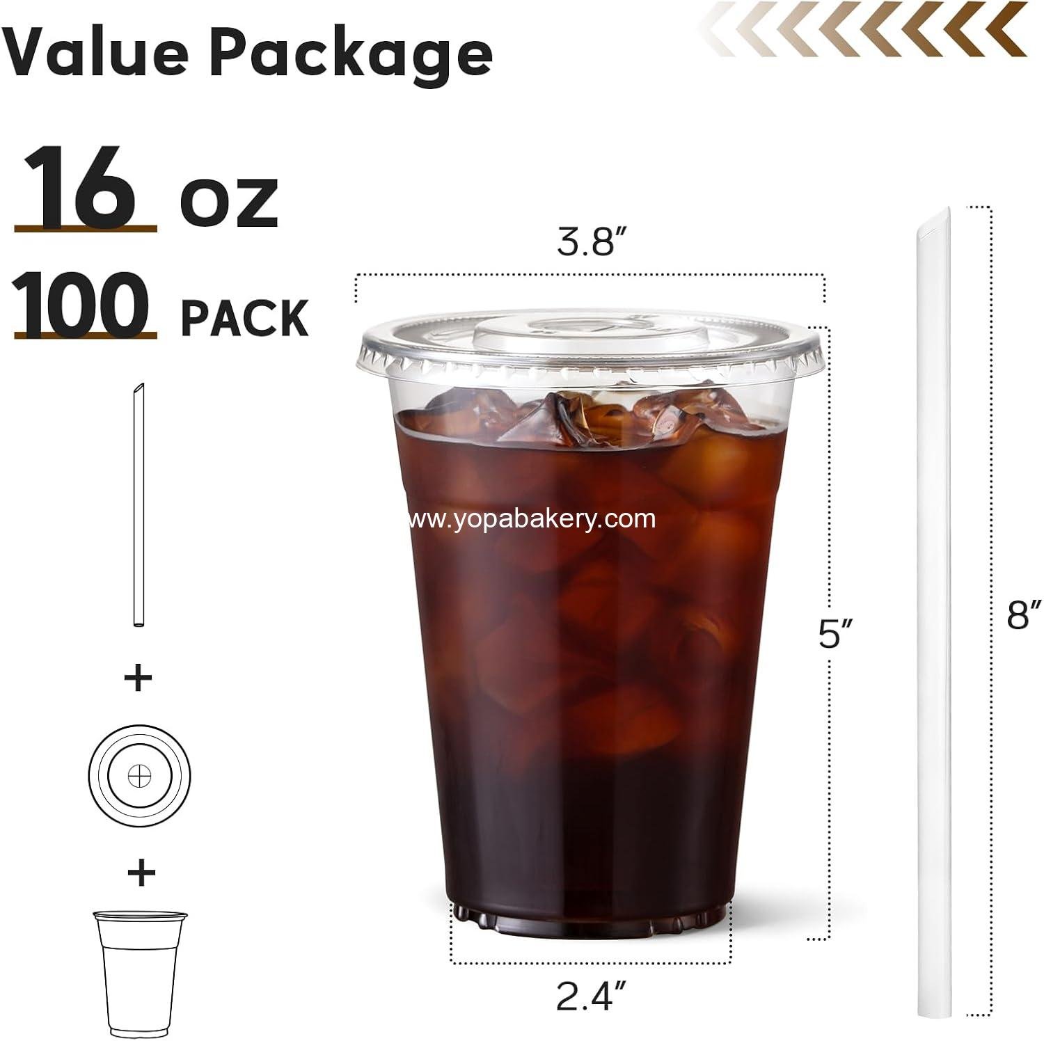 Wholesale 100 Pack - 16 oz Clear Plastic Cups with Lids and Straws, Food Safe Disposable Iced Coffee Cups for Cold Beverages, Smoothies, Leak-Proof, BPA-Free Factory