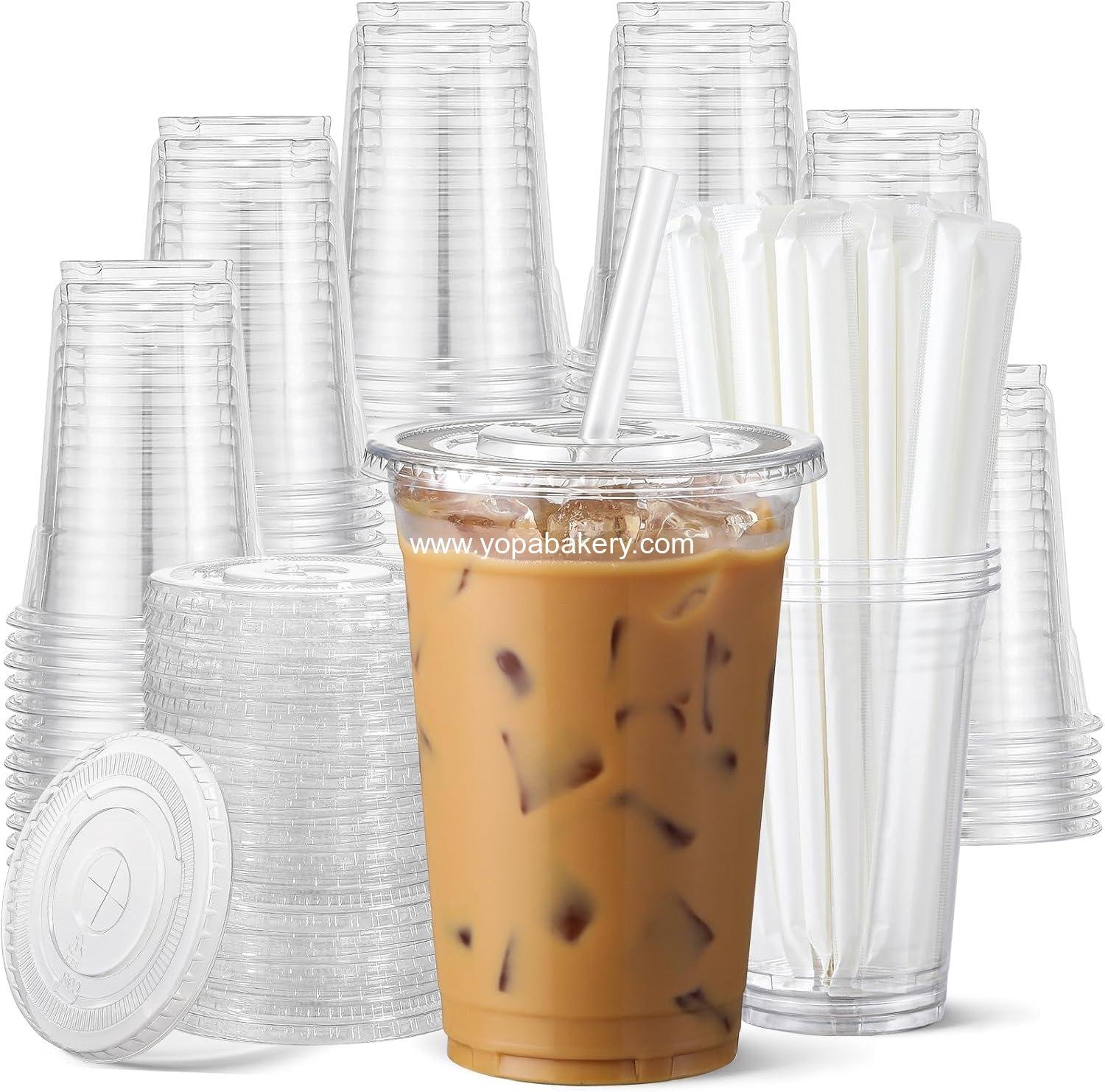 AOZITA 100 Pack - 16 oz Clear Plastic Cups with Lids and Straws, Food Safe Disposable Iced Coffee Cups for Cold Beverages, Smoothies, Iced Coffee, Leak-Proof, BPA-Free