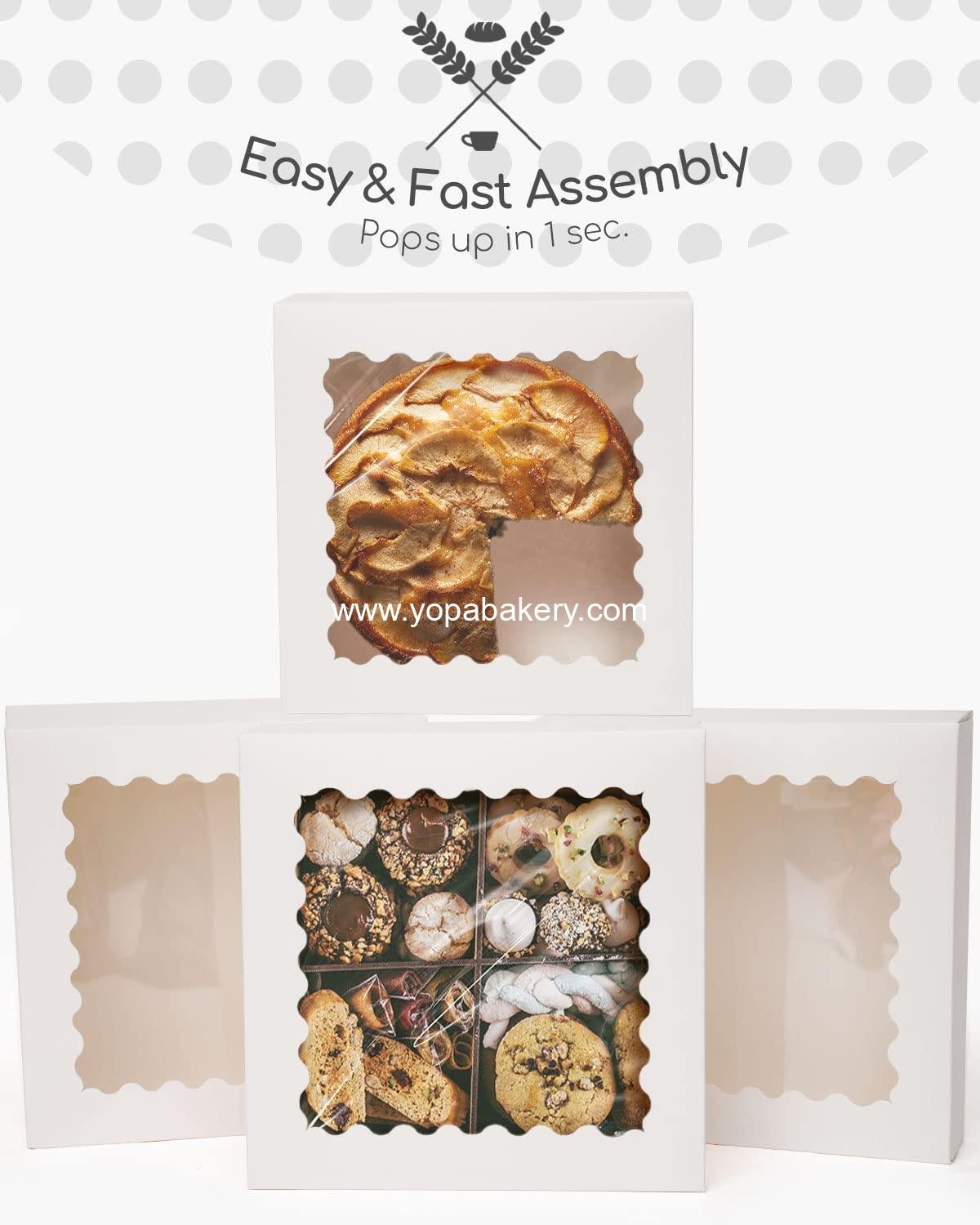 Wholesale Auto Pop-Up White Pie Boxes with Window 10x10x2.5 inches - 30 Packs Cookie Donut Bakery Box Factory