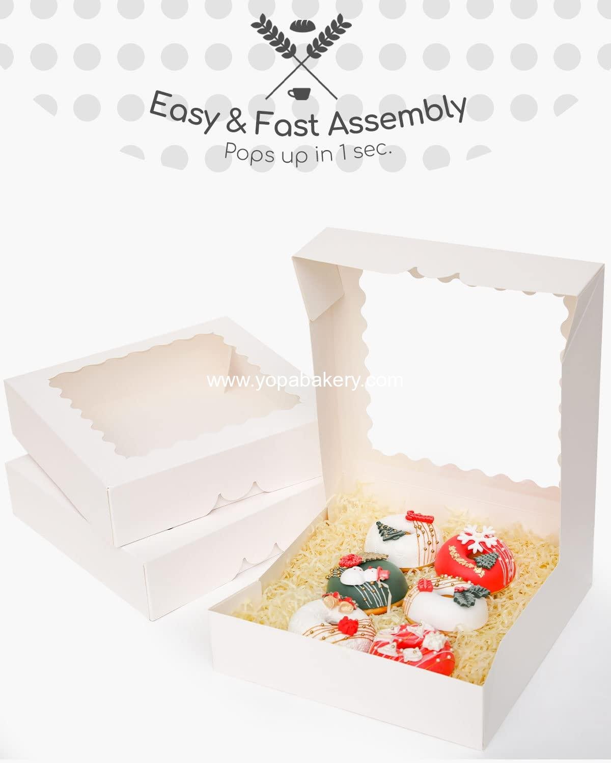 Wholesale Auto Pop-Up White Pie Boxes with Window 10x10x2.5 inches - 30 Packs Cookie Donut Bakery Box Factory