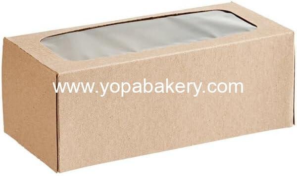 Auto-Popup Window Bakery Box, Brown Paperboard, 9x4x3.5 Inch, Rectangle with Clear Display Panel, 200 Count Bundle