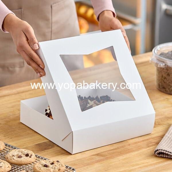 Wholesale Auto-Popup Bakery Boxes, 10x10x2.5 Inch, White Paperboard with Crystal-Clear Window, 200 Count Factory Wholesale Auto-Popup Bakery Boxes, 10x10x2.5 Inch, White Paperboard with Crystal-Clear Window, 200 Count Factory