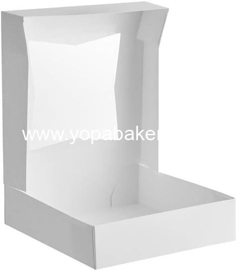 Auto-Popup Window Bakery Box, White Paperboard, 10x10x2.5 Inch, Square, With Crystal-Clear Window, 200 Count