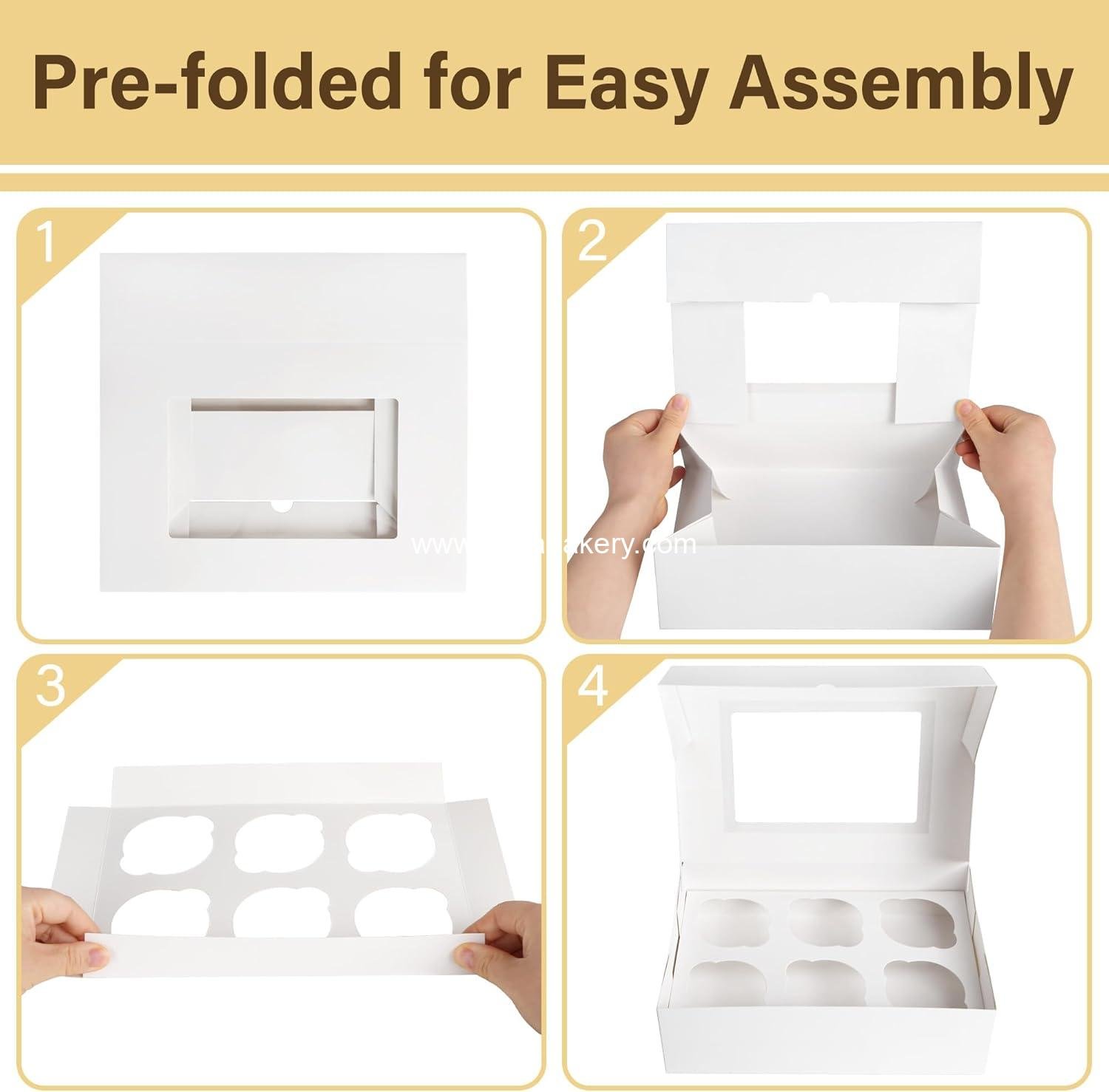 Wholesale Pre-Folded Cupcake Carrier 12 Pack, Holds 72 Standard Cupcakes, Food Grade Disposable Pastry Boxes with Window, OEM Factory