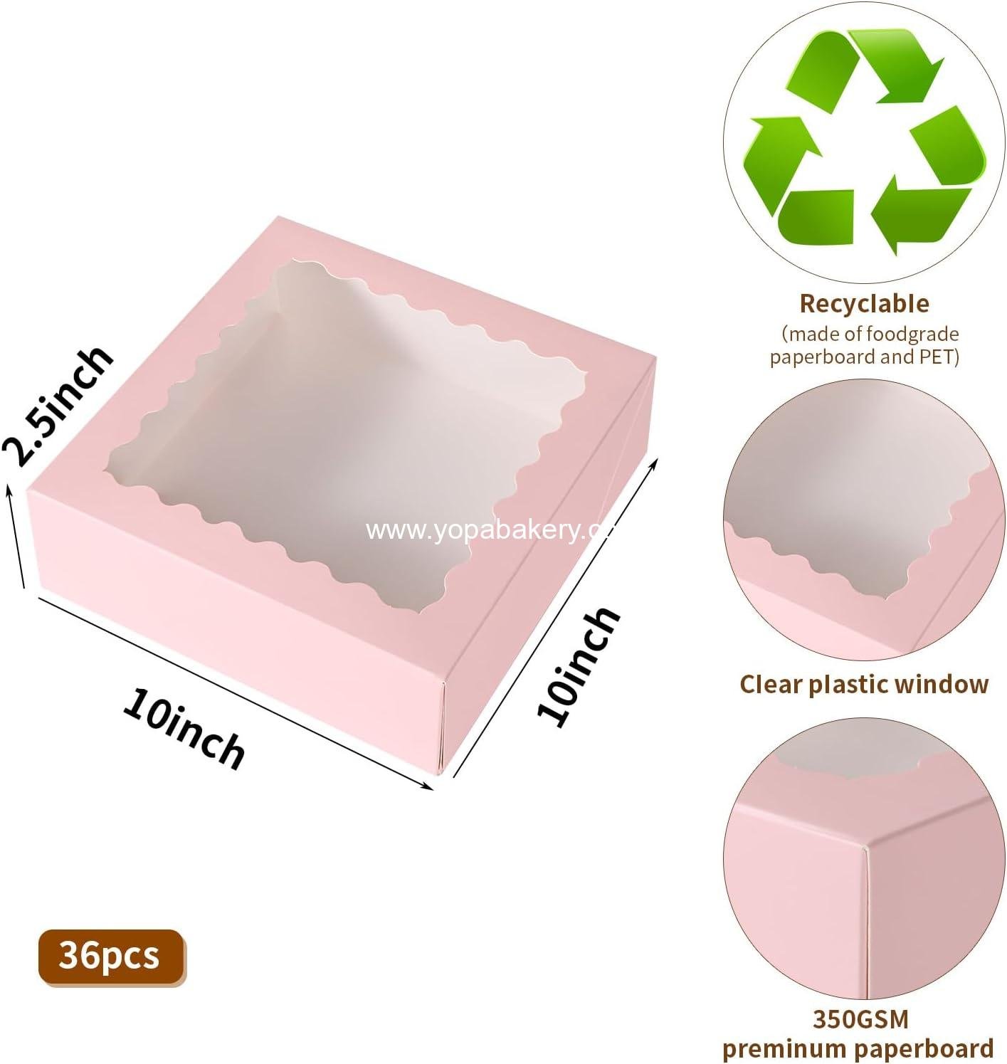 Wholesale 36 pcs Pink Bakery Boxes with Window, 10x10x2.5 Inches, Ideal for Cakes, Pastries, Mini Pies, Desserts, Strawberries, and Chocolates - Factory