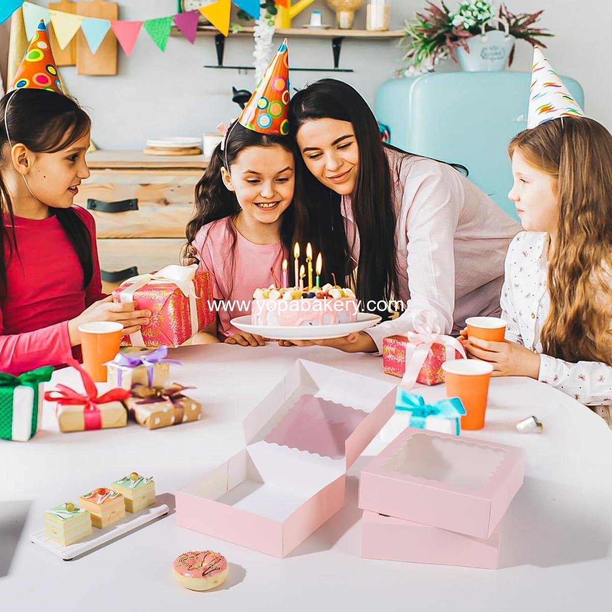 Wholesale 36 pcs Pink Bakery Boxes with Window, 10x10x2.5 Inches, Ideal for Cakes, Pastries, Mini Pies, Desserts, Strawberries, and Chocolates - Factory