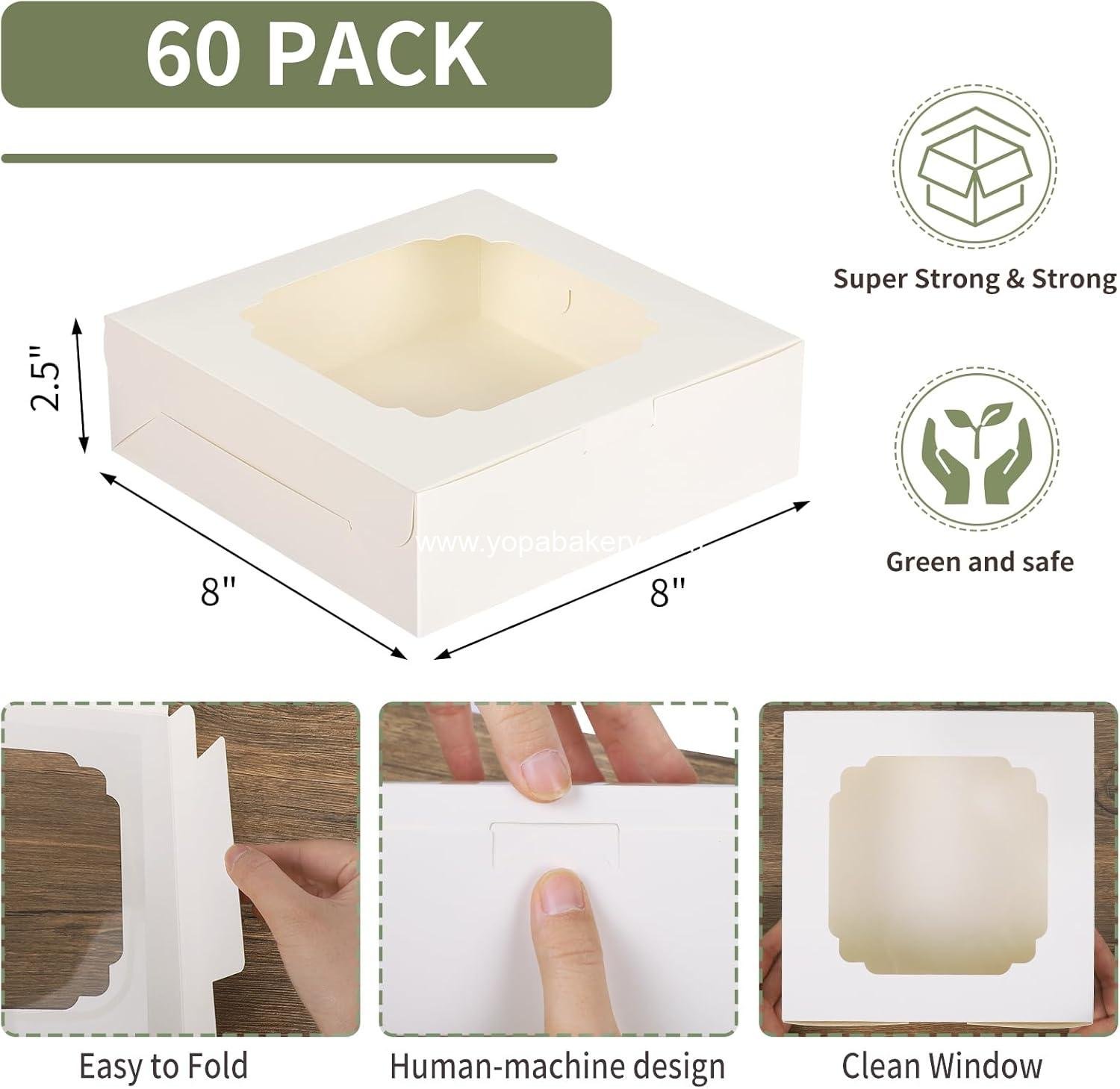 Wholesale 60pcs Cookie Boxes 8x8x2.5 Inches Bakery Boxes with 2 Style Windows for Chocolate Strawberries, Pie, Pastry, Dessert, Cake Factory Wholesale 60pcs Cookie Boxes 8x8x2.5 Inches Bakery Boxes with 2 Style Windows for Chocolate Strawberries, Pie, Pastry, Dessert, Cake Factory