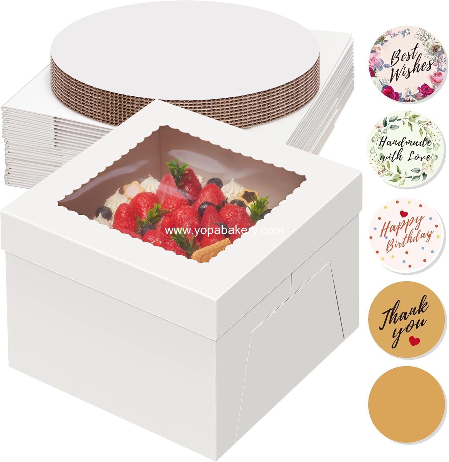 Kootek 10 Sets Cake Boxes with Cake Boards, 10x10x8 Inch White Tall Cardboard Containers for Multi-Layer Desserts, Perfect for Decorating, Mother's Day & Bakery Use