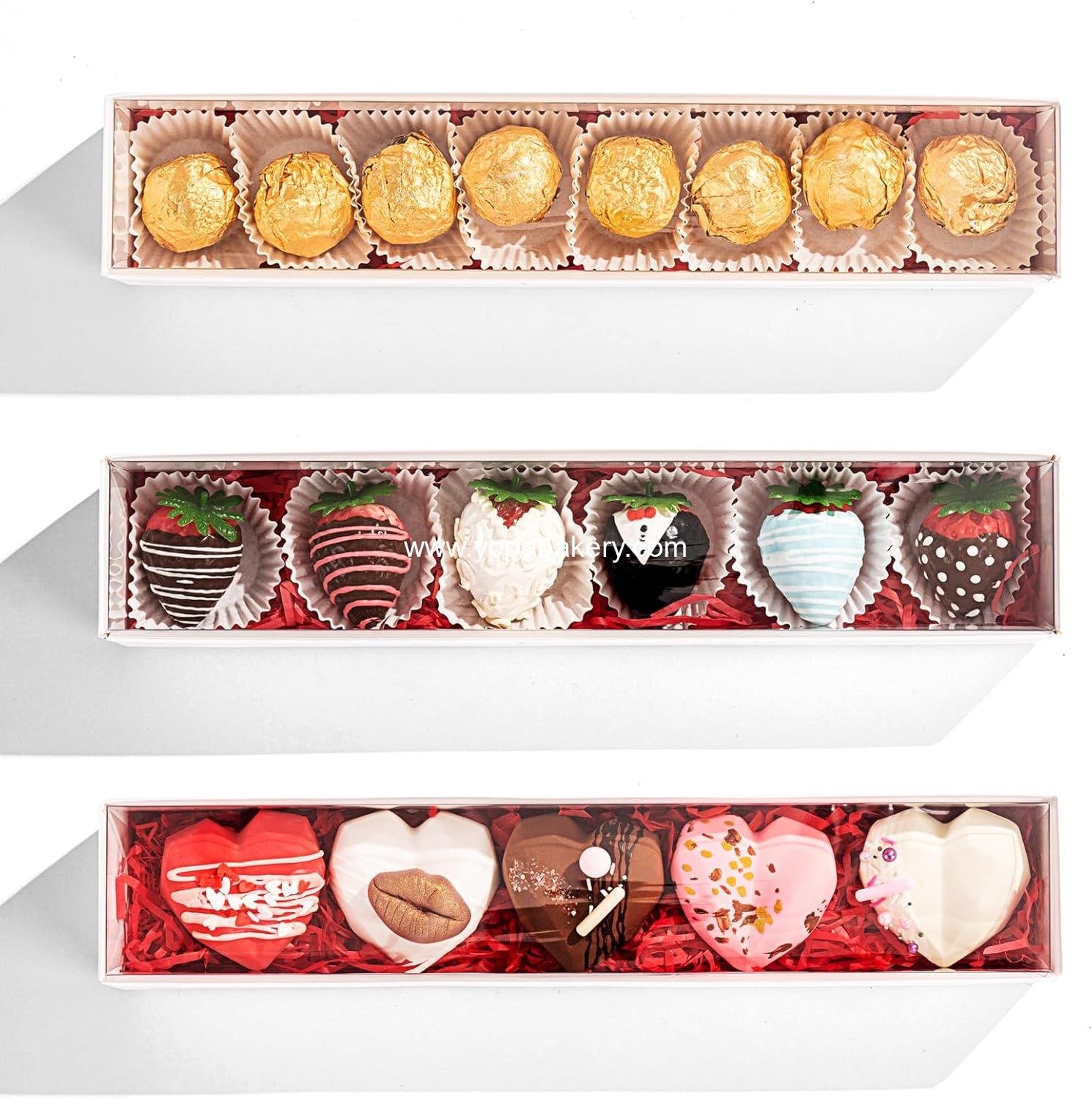 Wholesale 51 Pack 12x2¼x2 Inch Long Bakery Boxes with Full Window for Strawberries, Macarons, and Chocolates - Factory
