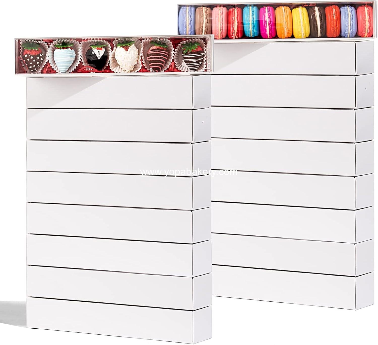 RomanticBaking 51 Pack 12x2¼x2 Inch Long Bakery Boxes with Full Window Drawer Strawberry Boxes,Macaron boxes,Chocolate Boxes Truffle Boxes