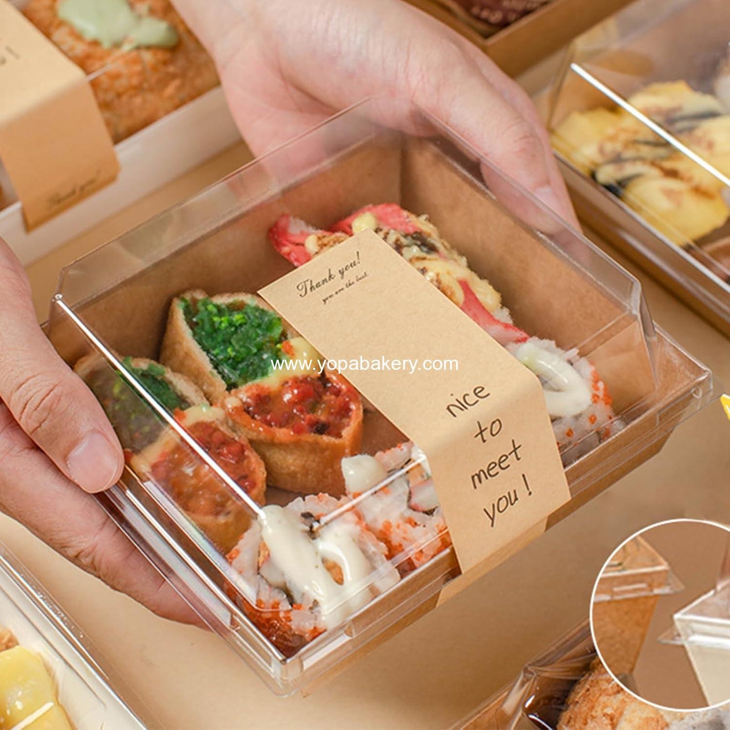 Wholesale 100 Pack Small Charcuterie Boxes with Clear Lids, 5 Inch Disposable Square Paper Bakery Dessert Containers for Cookies, Sushi, Cake Slices, Muffins Factory