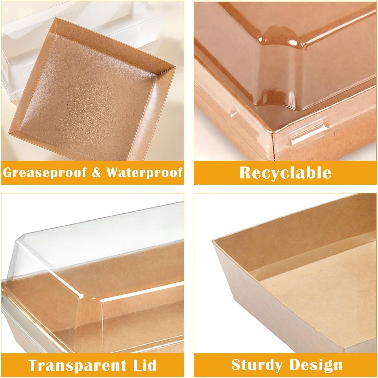 Wholesale 100 Pack Small Charcuterie Boxes with Clear Lids, 5 Inch Disposable Square Paper Bakery Dessert Containers for Cookies, Sushi, Cake Slices, Muffins Factory