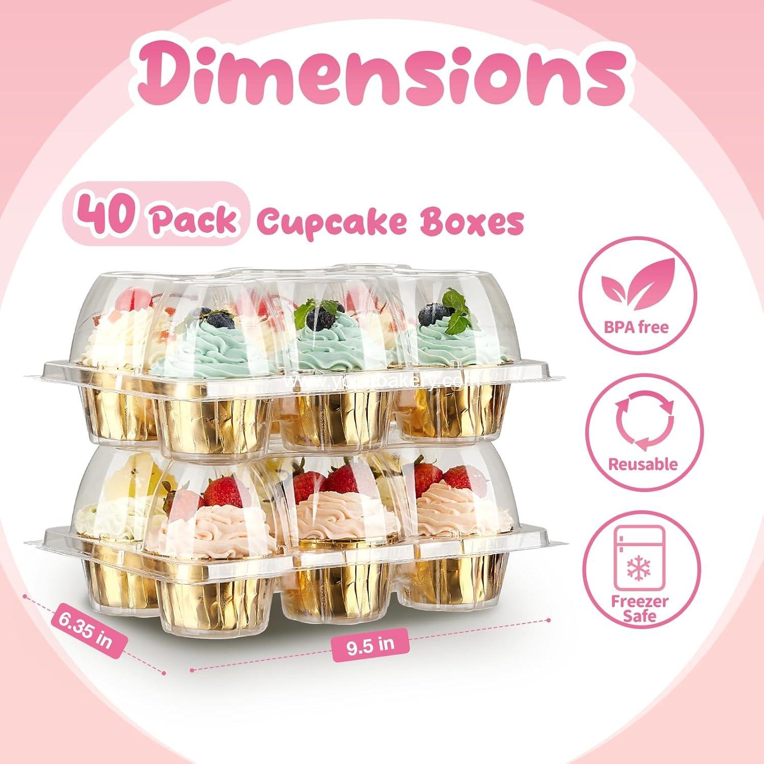 Wholesale Stackable Cupcake Containers (6 Count x 40 Sets) with 240 Liners, High Dome Lid Cupcake Carrier for 6 Cakes, Clear Cupcake Trays and Holders - Factory