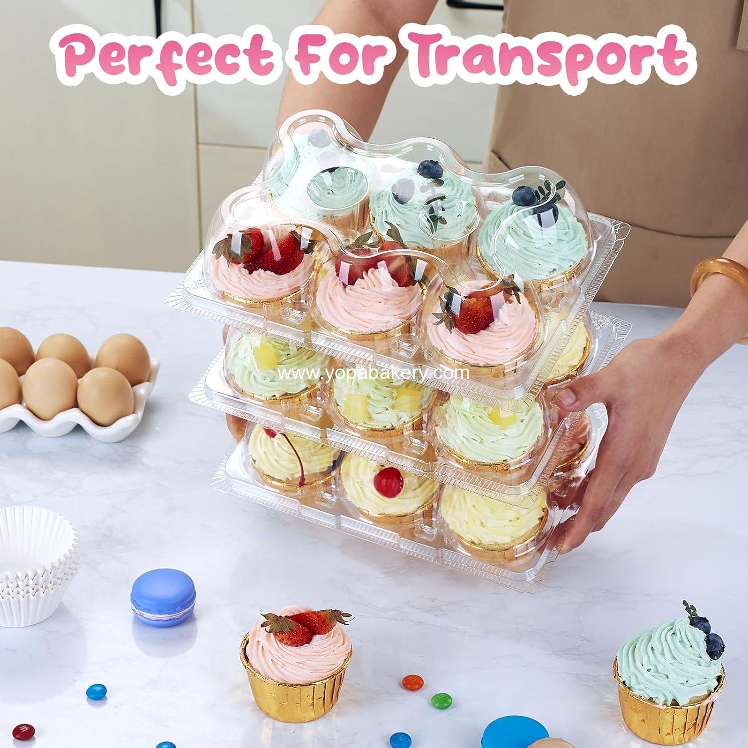 Wholesale Stackable Cupcake Containers (6 Count x 40 Sets) with 240 Liners, High Dome Lid Cupcake Carrier for 6 Cakes, Clear Cupcake Trays and Holders - Factory