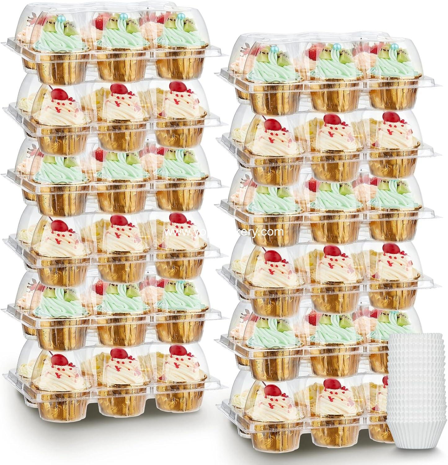 Wholesale Stackable Cupcake Containers (6 Count x 40 Sets) with 240 Liners, High Dome Lid Cupcake Carrier for 6 Cakes, Clear Cupcake Trays and Holders - Factory