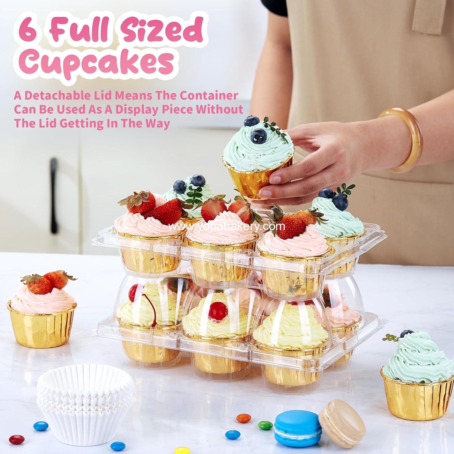 Wholesale Stackable Cupcake Containers (6 Count x 40 Sets) with 240 Liners, High Dome Lid Cupcake Carrier for 6 Cakes, Clear Cupcake Trays and Holders - Factory