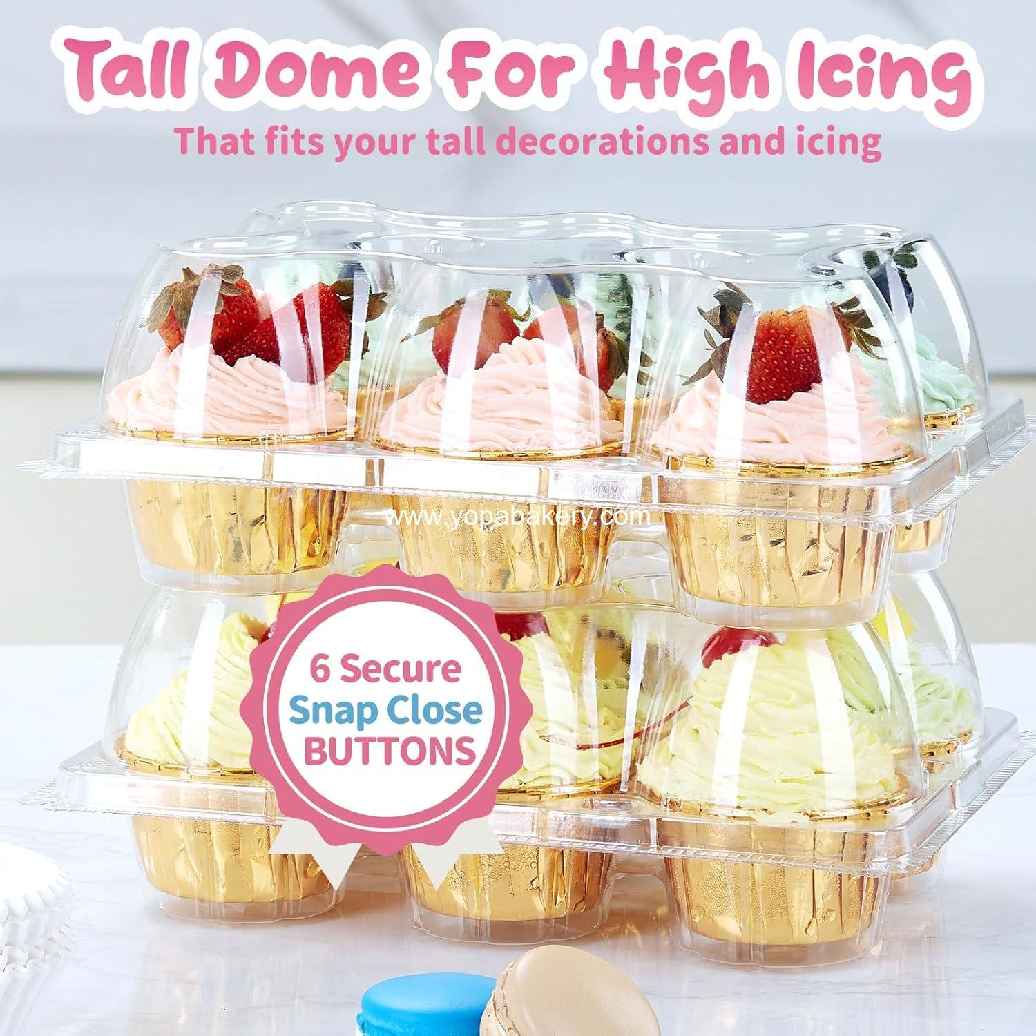 Wholesale Stackable Cupcake Containers (6 Count x 40 Sets) with 240 Liners, High Dome Lid Cupcake Carrier for 6 Cakes, Clear Cupcake Trays and Holders - Factory