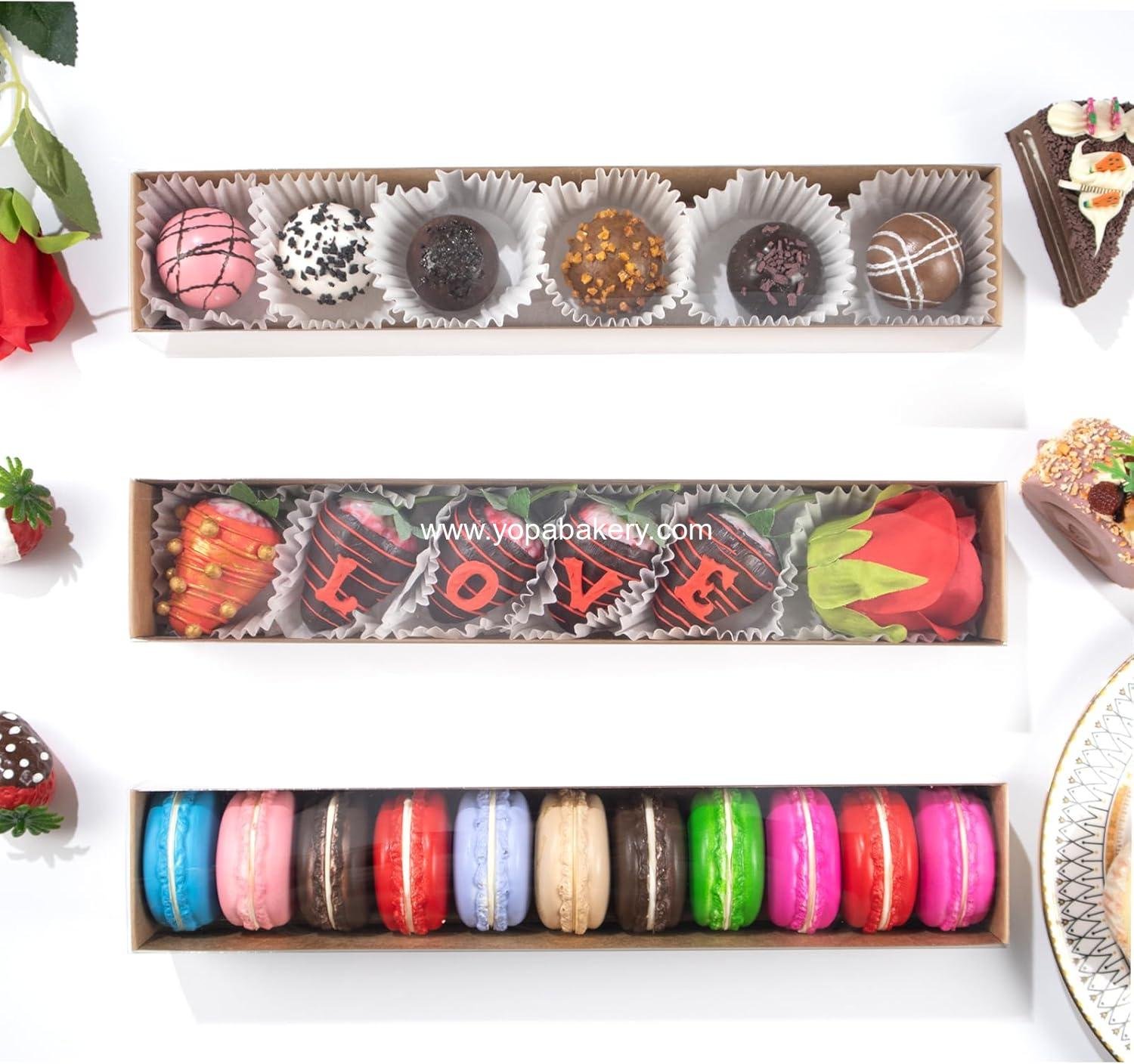 Wholesale 20-Pack 12x2¼x2 Inch Bakery Boxes for Chocolate Covered Strawberries, Macarons, Truffles, Cocoa Bombs, Cookies, and Soaps - Factory