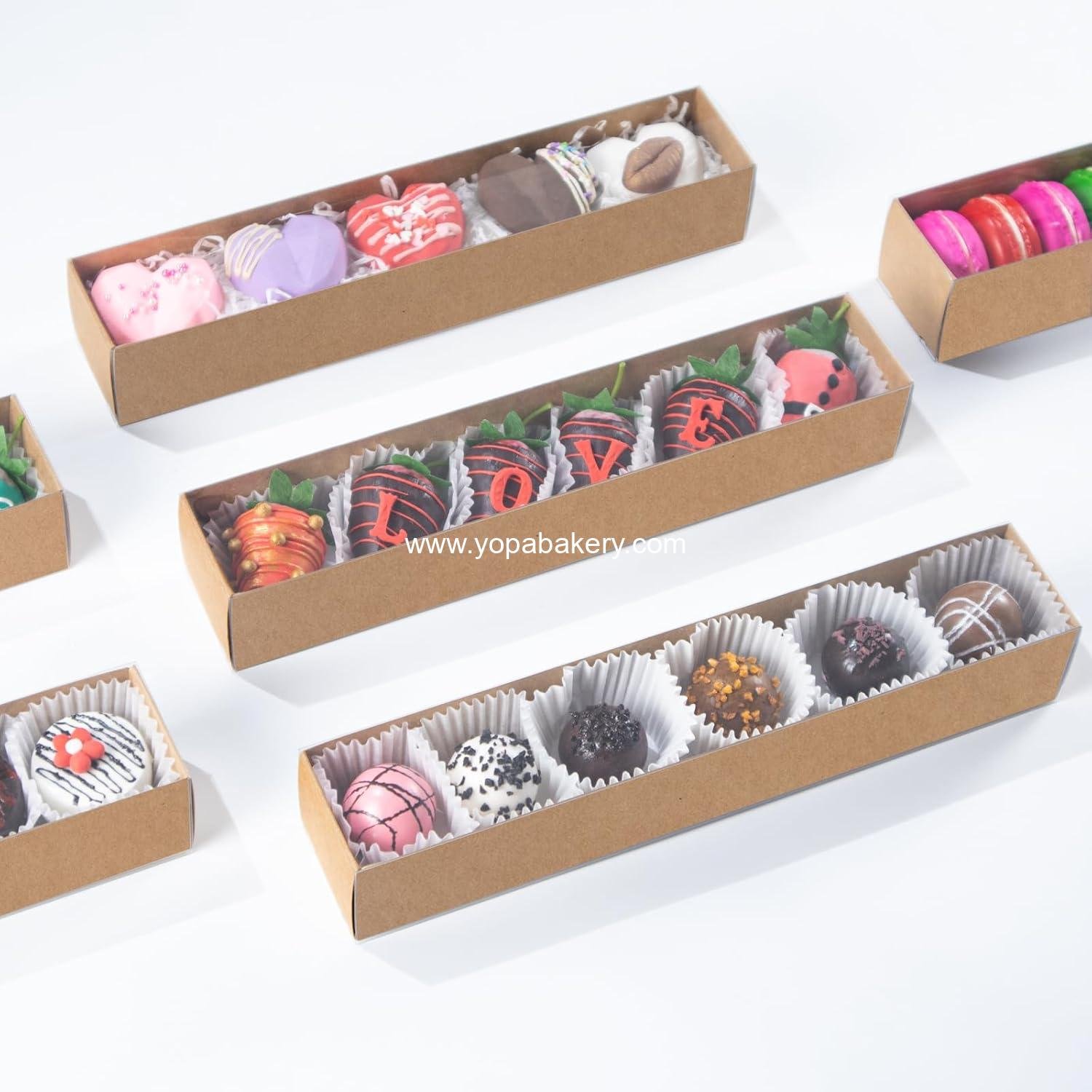 Wholesale 20-Pack 12x2¼x2 Inch Bakery Boxes for Chocolate Covered Strawberries, Macarons, Truffles, Cocoa Bombs, Cookies, and Soaps - Factory
