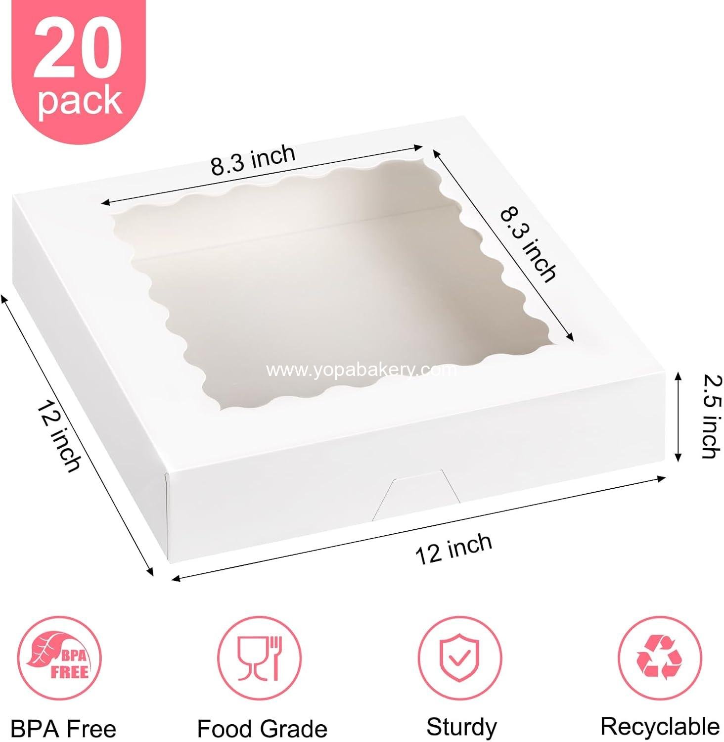 Wholesale 20 PCS Pie Boxes, 12 x 12 x 2.5 Inches Bakery Boxes with Window, Auto-Popup Treat Boxes for Chocolates, Strawberries, Pastries, Muffins, Donuts Factory Wholesale 20 PCS Pie Boxes, 12 x 12 x 2.5 Inches Bakery Boxes with Window, Auto-Popup Treat Boxes for Chocolates, Strawberries, Pastries, Muffins, Donuts Factory