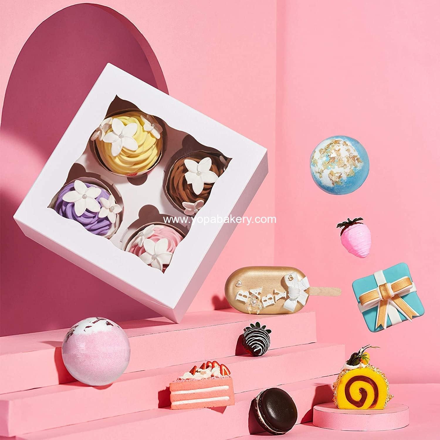 Wholesale 50 Pack White 4 Cupcake Boxes with Window Chocolate Bomb Bakery Cookie Strawberry Boxes Factory