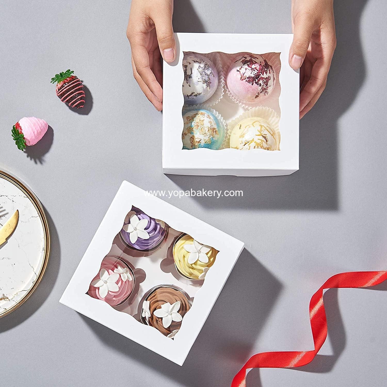 Wholesale 50 Pack White 4 Cupcake Boxes with Window Chocolate Bomb Bakery Cookie Strawberry Boxes Factory